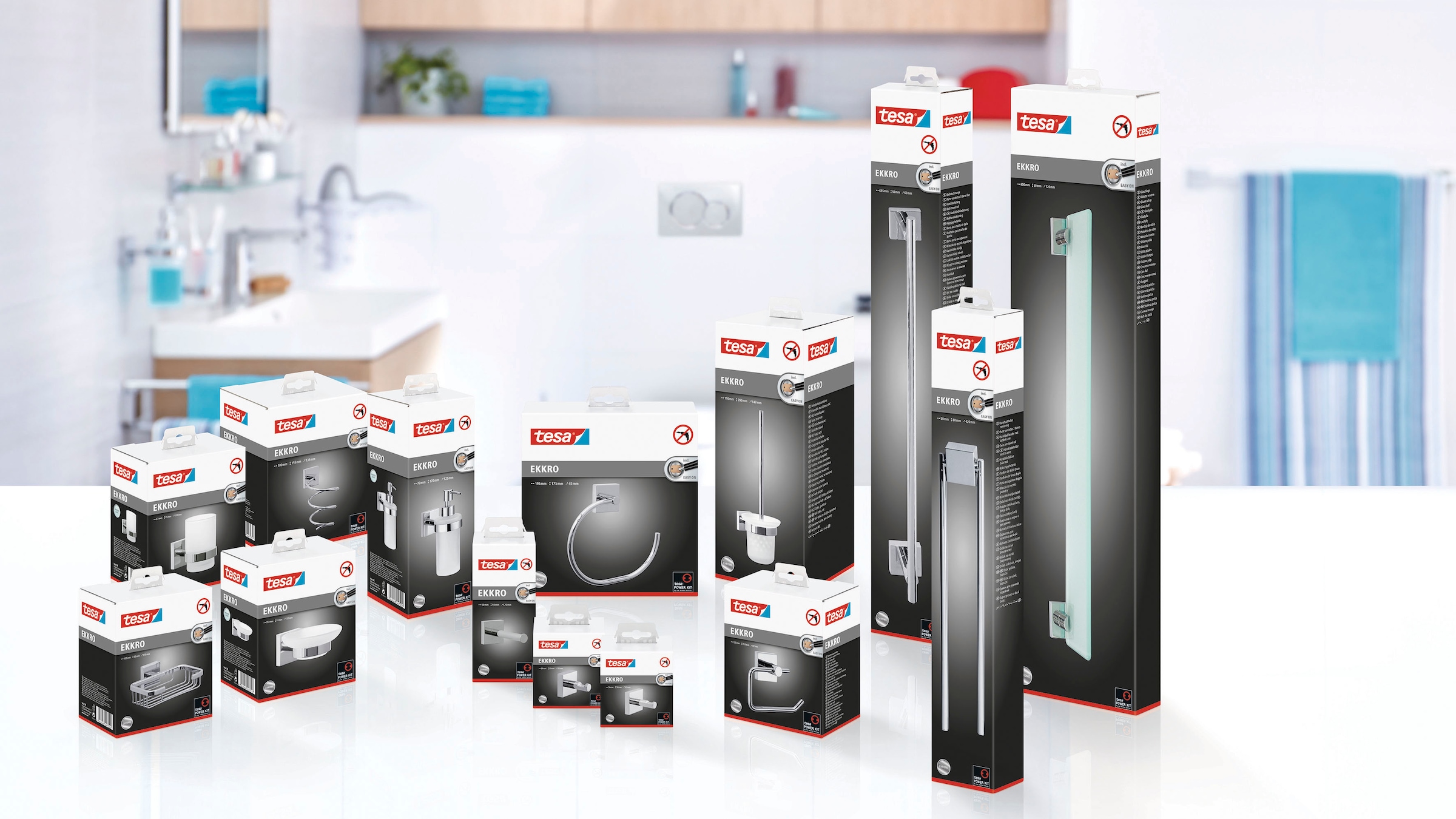 tesa Handtuchstange »EKKRO Badetuchstange ohne Bohren - 5 cm : 64,5 cm  : 6,0 cm« selbstklebende Handtuchhalterung - chrom - silber glänzend