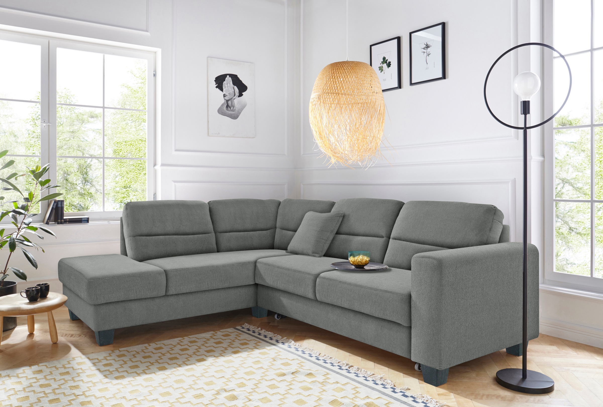 TRENDMANUFAKTUR Ecksofa »Chamber, zeitlos & elegant, bequem, L-Form« inklusive einer Kopfstütze, wahlweise Schlaffunktion, B/T 203/245cm