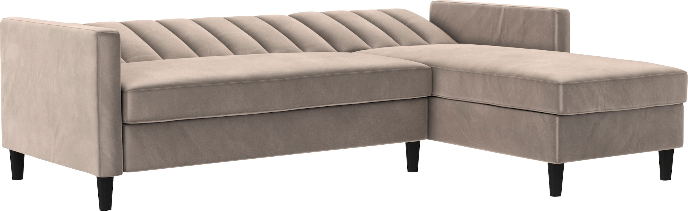 Dorel Home Ecksofa mit Schlafffunktion, Recamiere mit Stauraum beidseitig montierbar, Rückenlehne 2-teilig und 3-fach verstellbar