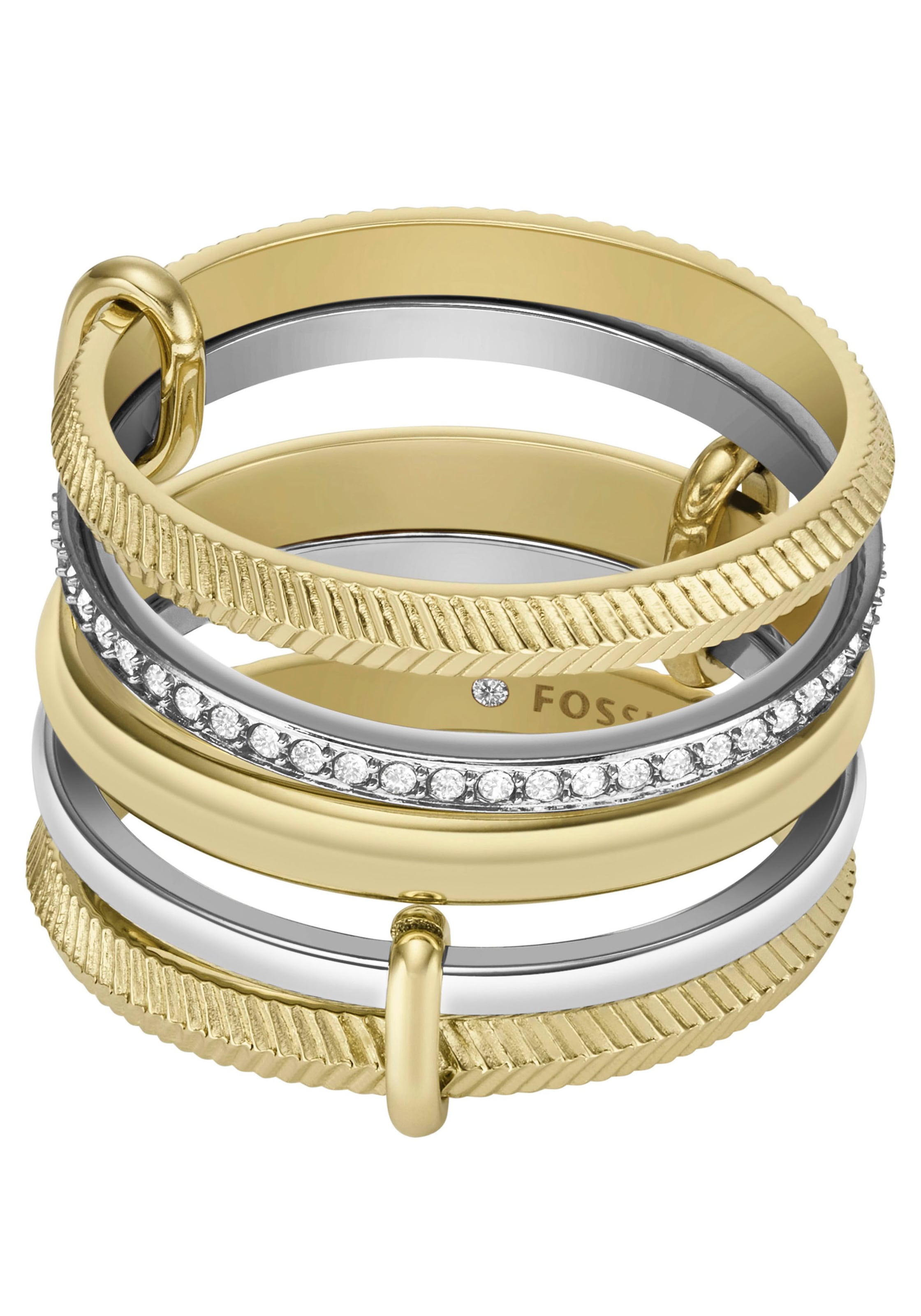 Fossil Fingerring »JEWELRY ALL STACKED UP TWO-TONE PRESTACK RING, JF04592998«, mit Glasstein