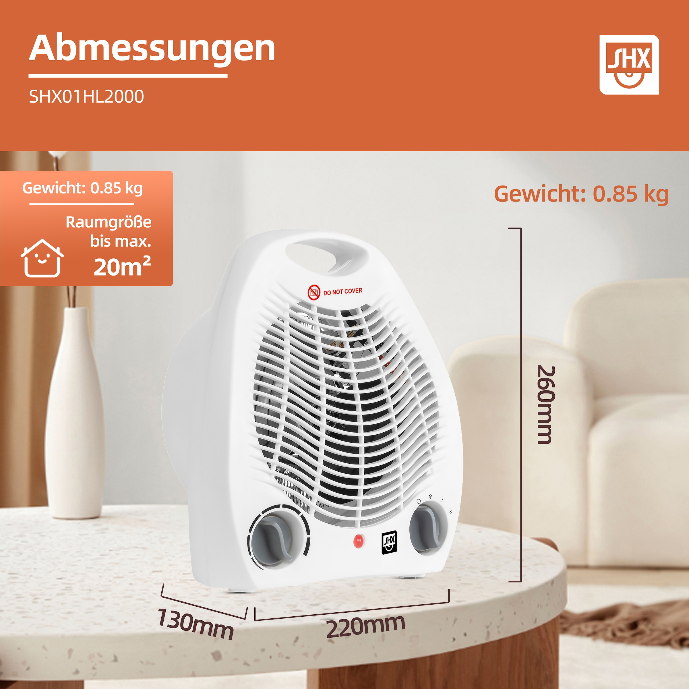 SHX Heizlüfter »SHX01HL2000«, 2000 W, einfache Bedienung, 2000W