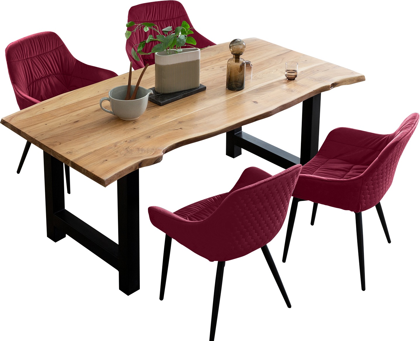 SalesFever Essgruppe »Esszimmerausstattung aus Holz und Metall«, (Set, 5 tlg.), Essgruppe im stilvollen Look mit 4 Stühlen
