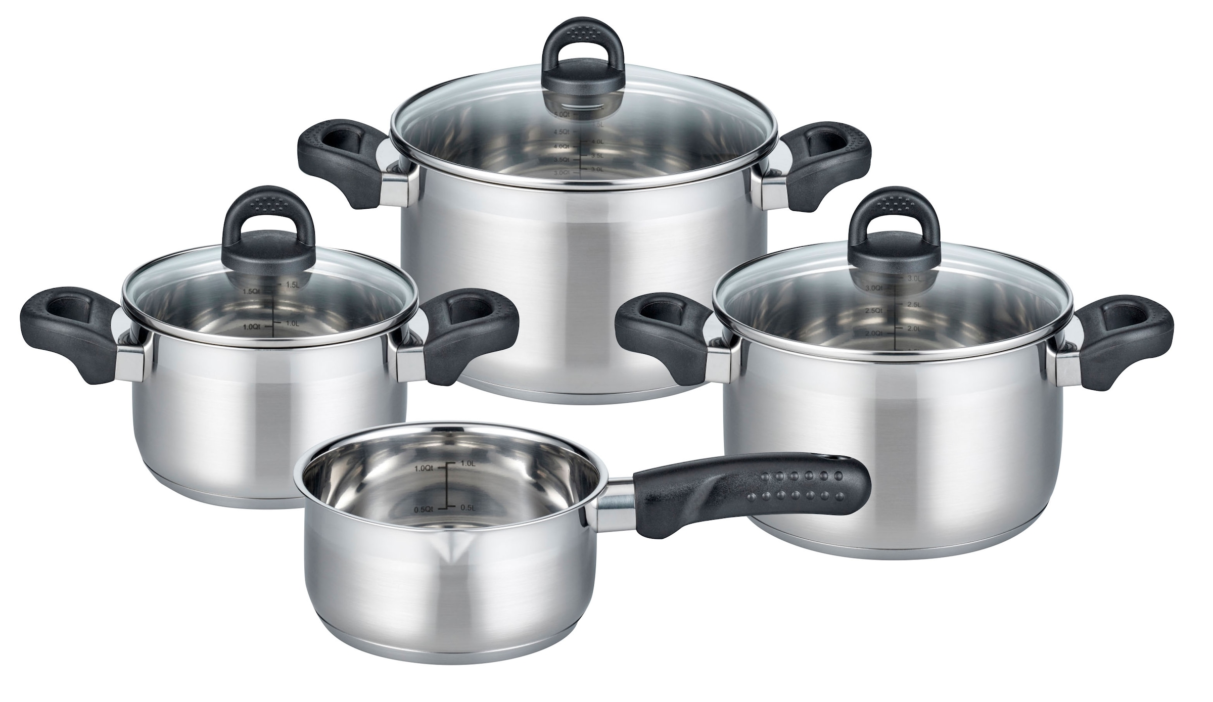 Elo Basic Topf-Set »Turmalin« Set, je 1 Fleischtopf Ø 16/20/24 cm, 1x Stielkasserolle Ø 16 cm, 7 Stk. tlg. Edelstahl 18/10