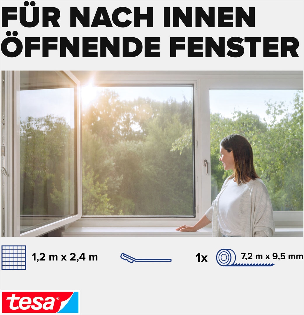 tesa Fliegengitter-Gewebe »Pollenschutzgitter 2-in-1 Pollenschutz und Fliegengitter« Packung, Fliegennetz, Klettband, 1 Stk. tlg. ohne Bohren - 120x240 cm