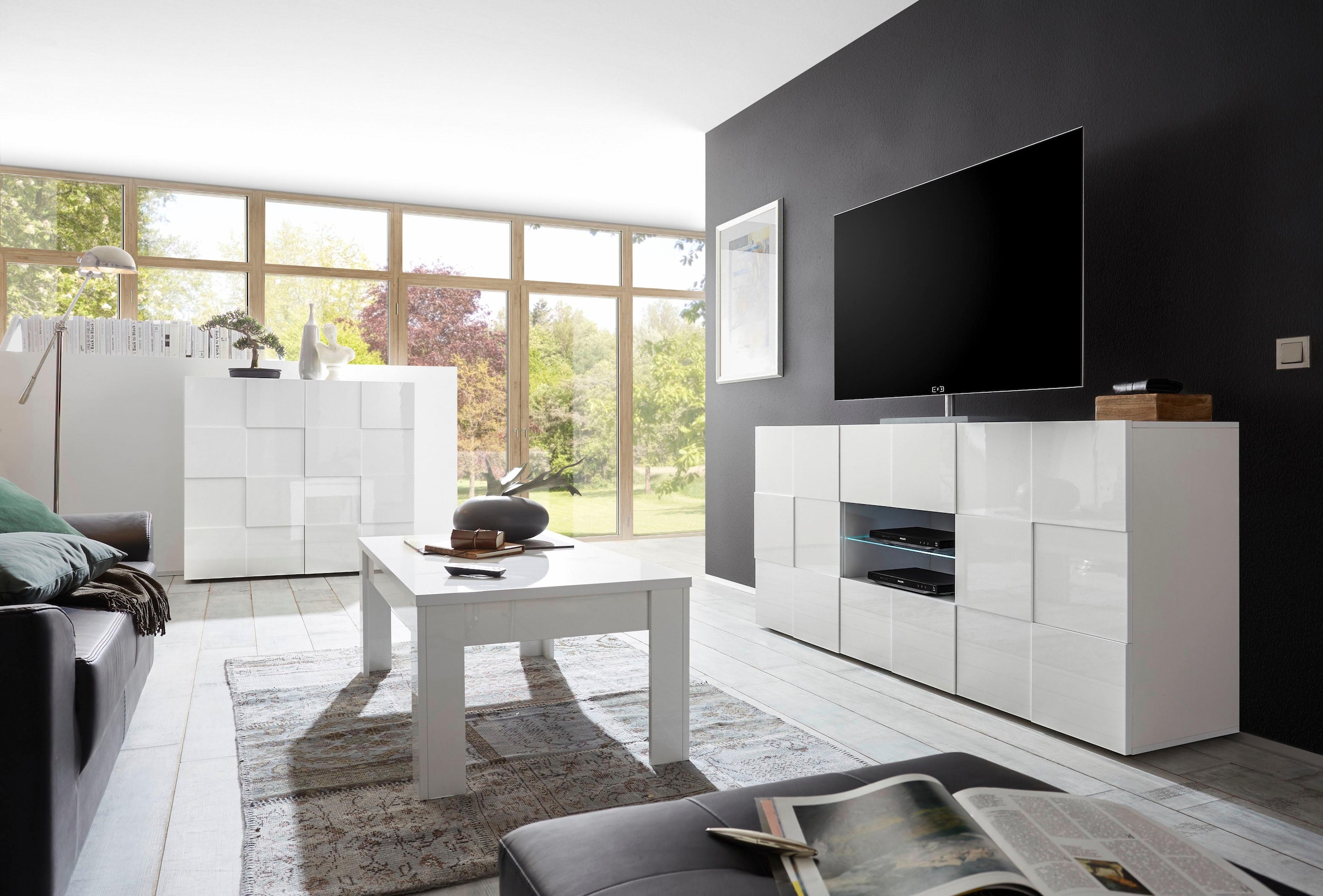 INOSIGN Sideboard »Dama Breite 181, Kommode 2 Türen u. 2 Schubkästen, Anrichte«, Front in 3D-Optik, viel Stauraum, verschiedene Farben