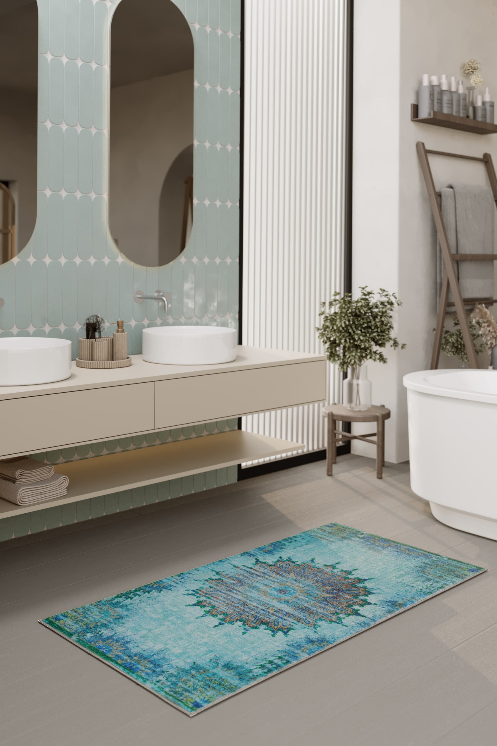 Wecon home Badematte »Healing« Höhe 0,5 mm fußbodenheizungsgeeignet Vintage, waschbar, rutschfest, schnell trocknend, robust, Badteppich