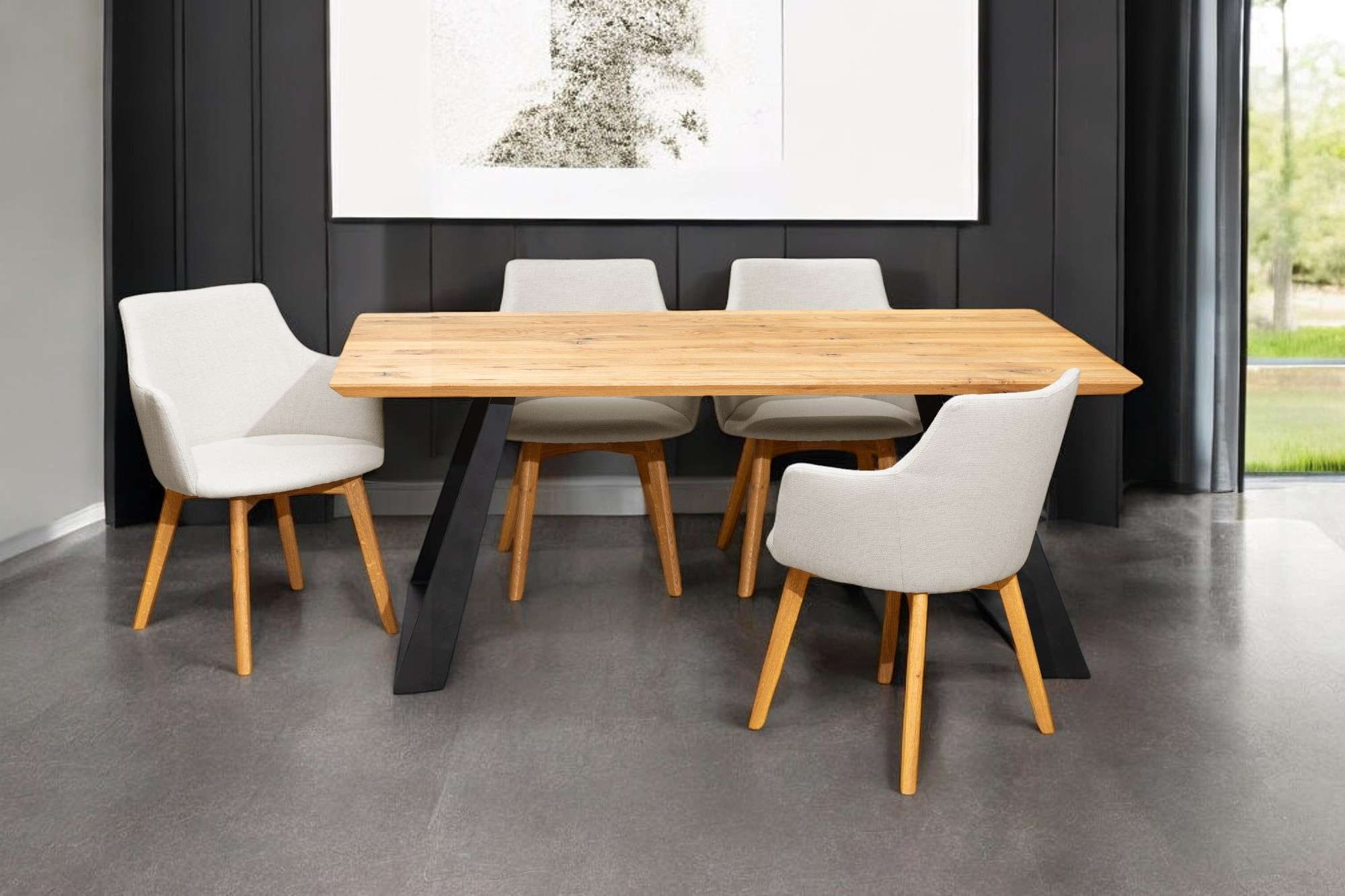 Home affaire Essgruppe »Ena Sitzgruppe für Küche/Esszimmer, Esstisch mit 4 Polsterstühlen 5tlg«, (Set, 5 tlg., 5-tlg), Stuhlbeine in Eiche Natur oder Buche Schwarz, Tisch 180 cm, U-Gestell