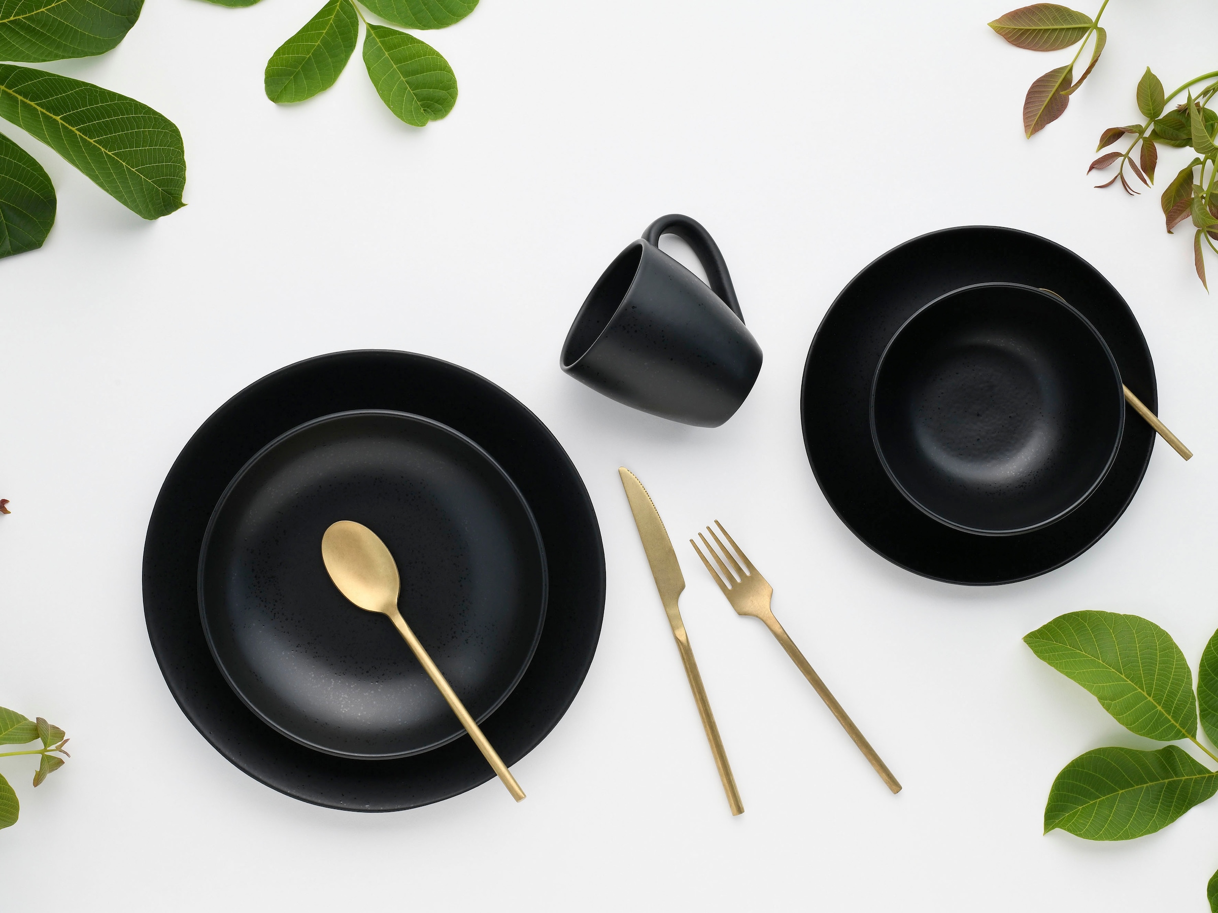 CreaTable Kombiservice »Magic Black Coupe«, (Set, 20 tlg.), Spezialglasur mit glänzenden Sprenkeln