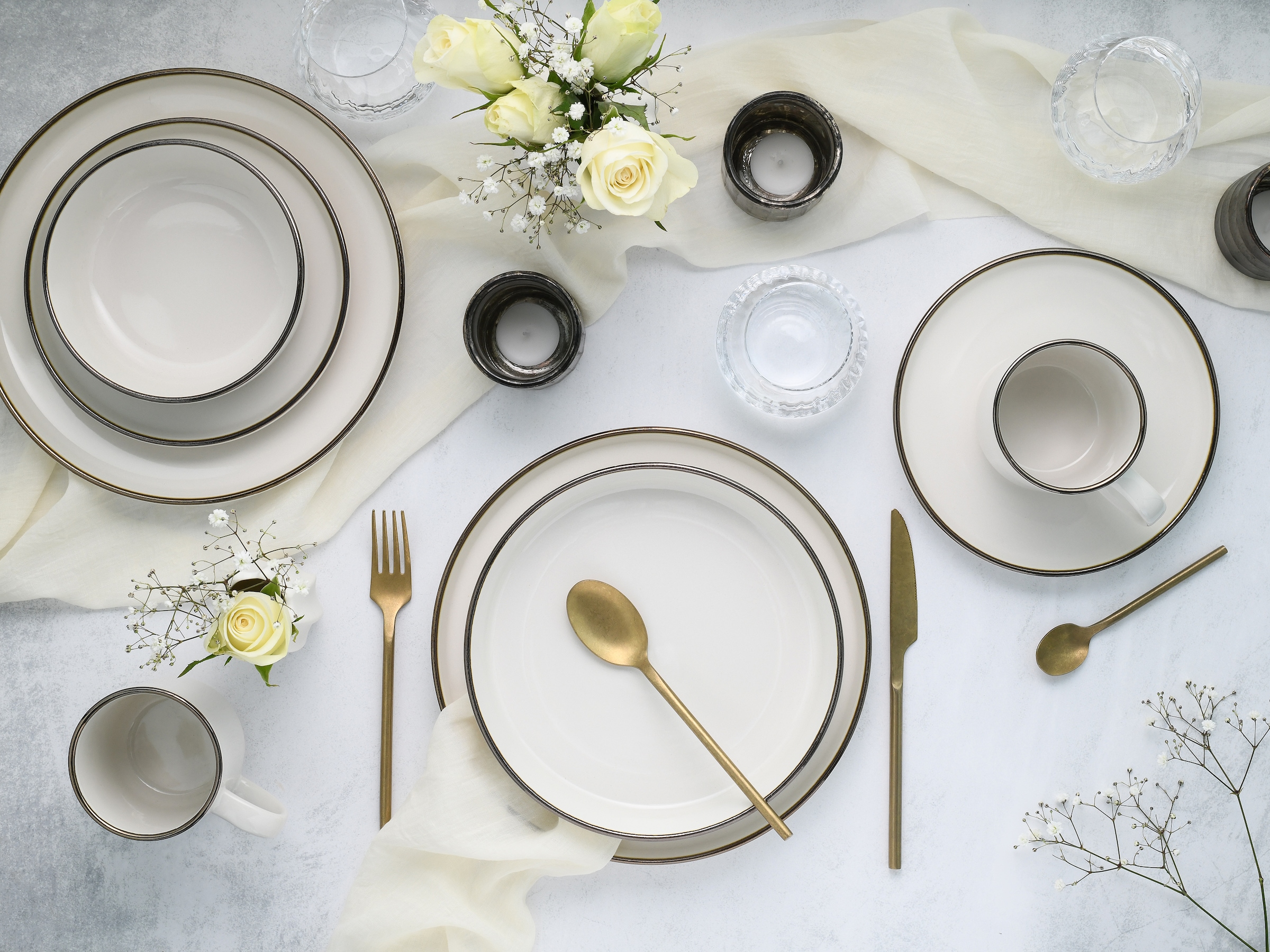 CreaTable Kombiservice »Nordic Festive, Service 30-tlg.« Minimalistisches Design, Dezente goldene Akzente