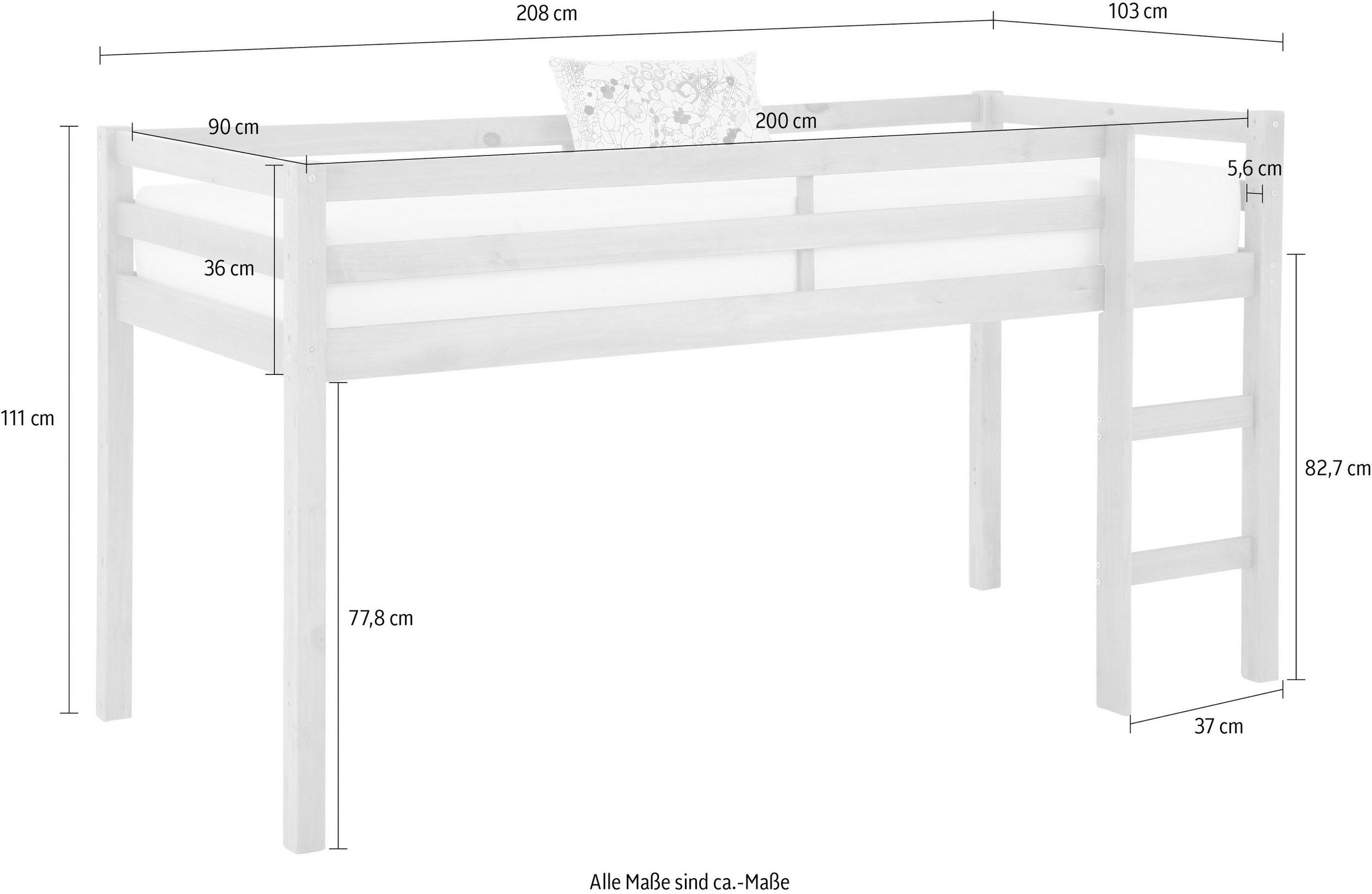 Lüttenhütt Jugendzimmer-Set »Alpi«, (Spar-Set, 2 tlg.), Hochbett und Schreibtisch mit Stauraum, perfekt für kleine Räume