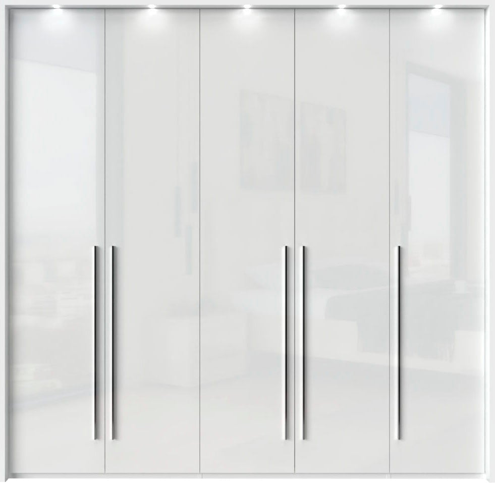 Places of Style Kleiderschrank »Piano, inklusive Rahmen und Beleuchtung, soft-close-Funktion«, (viele Breiten zur Auswahl, 226cm hoch), beige oder weiß, UV lackiert, Hochglanzfronten, FSC-zertifiziert