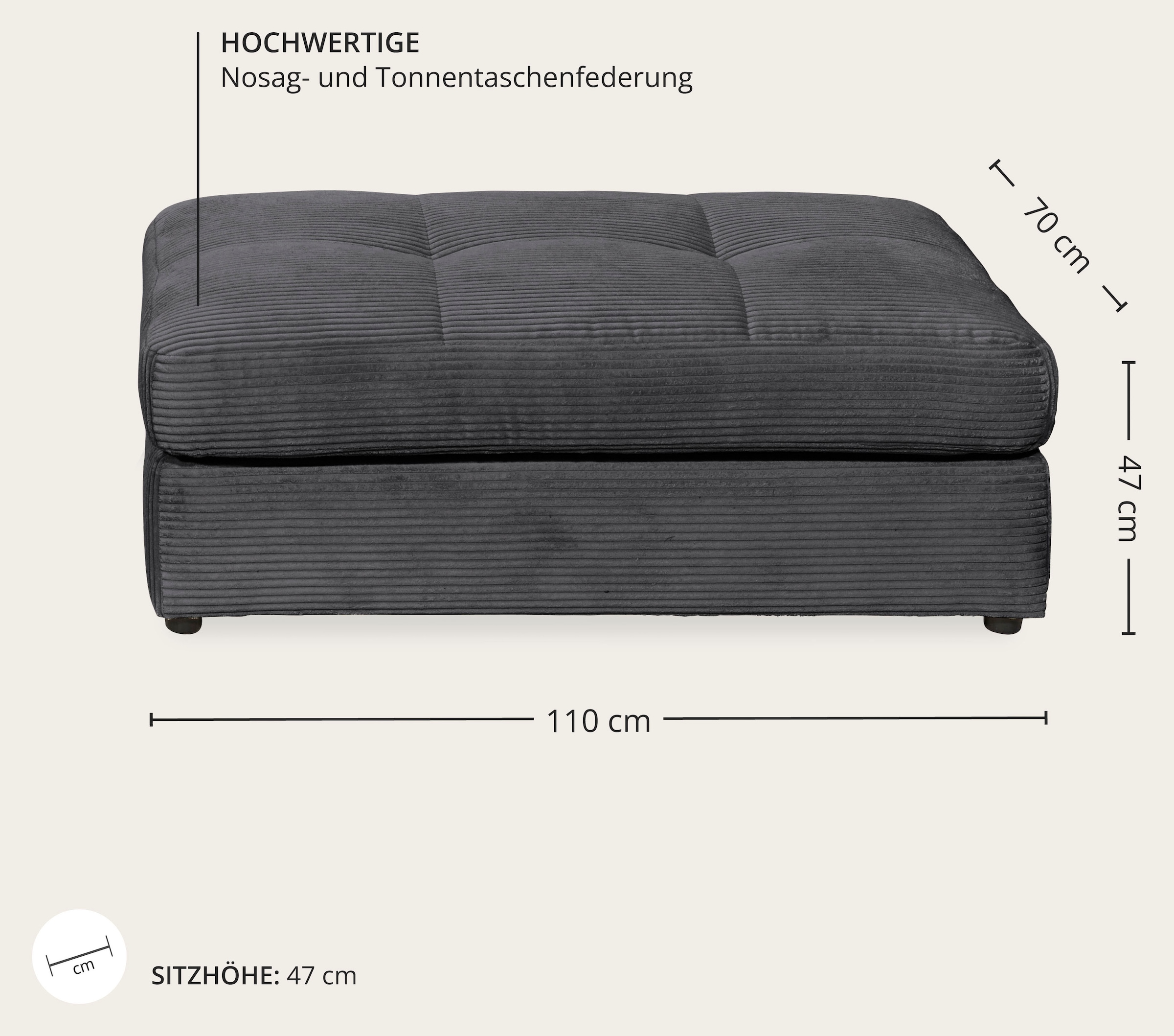 ED EXCITING DESIGN Hocker »Jasper im aktuellen Cord Bezug, B/T 110/70cm«