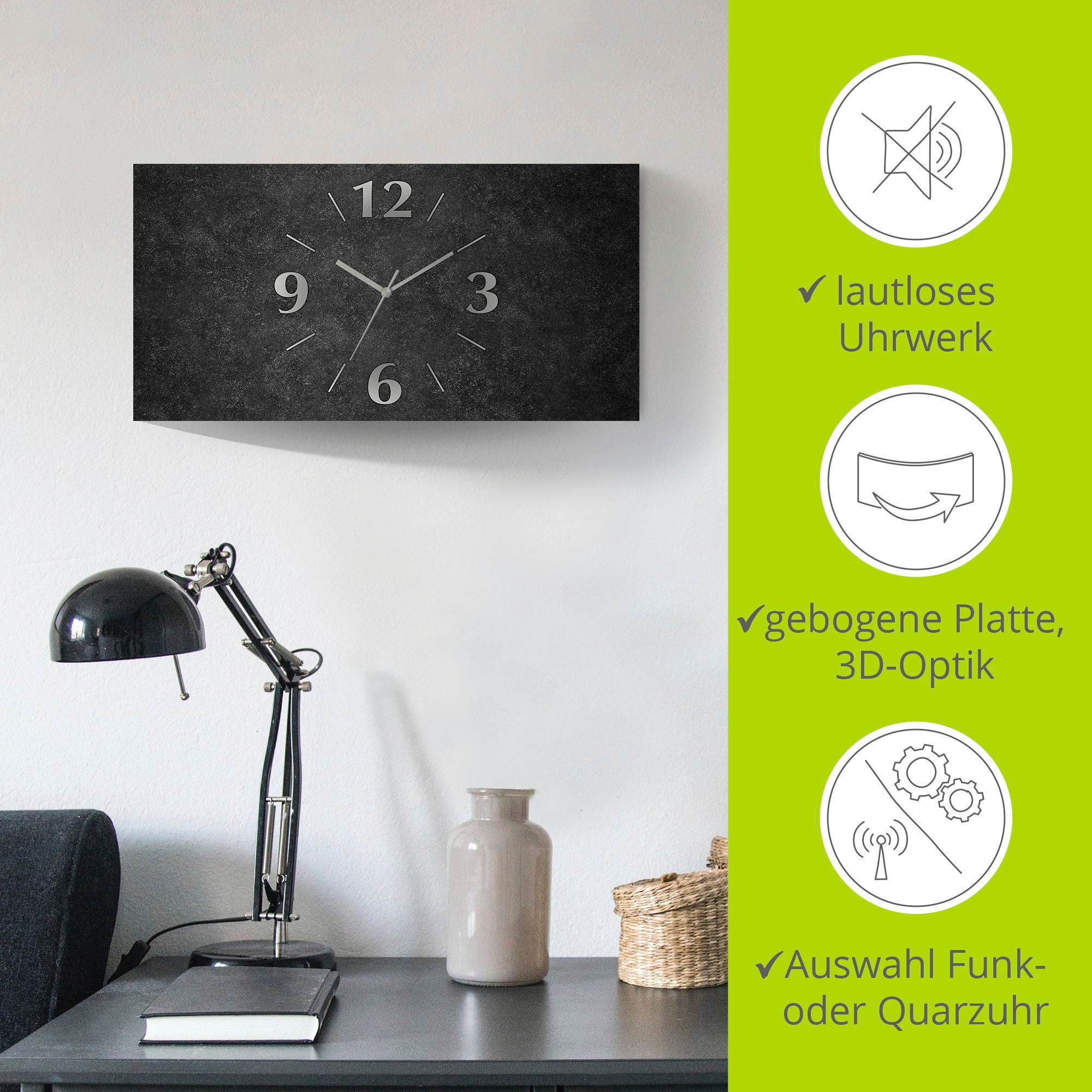 Artland Wanduhr »Granit-Gestein-Anthrazit«, 3D Optik gebogen, mit Quarz- oder Funkuhrwerk, versch. Größen