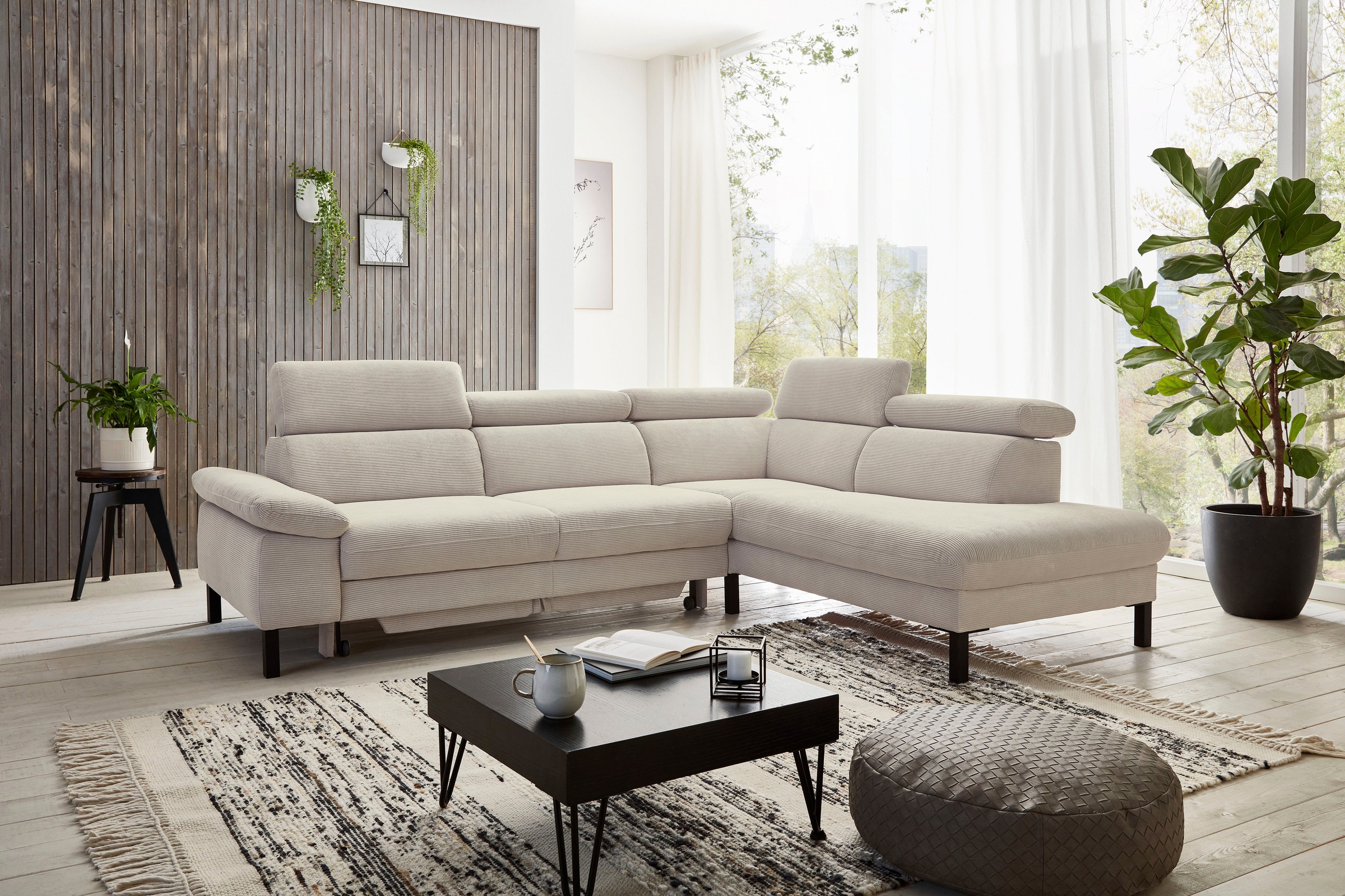 Home affaire Ecksofa »Arnayon mit Querschläfer-Bettfunktion, Schlafsofa, großer Bettkasten«, manuelle Kopfteilverstellung, Tonnentaschen-Federkern, Feincord L-Form