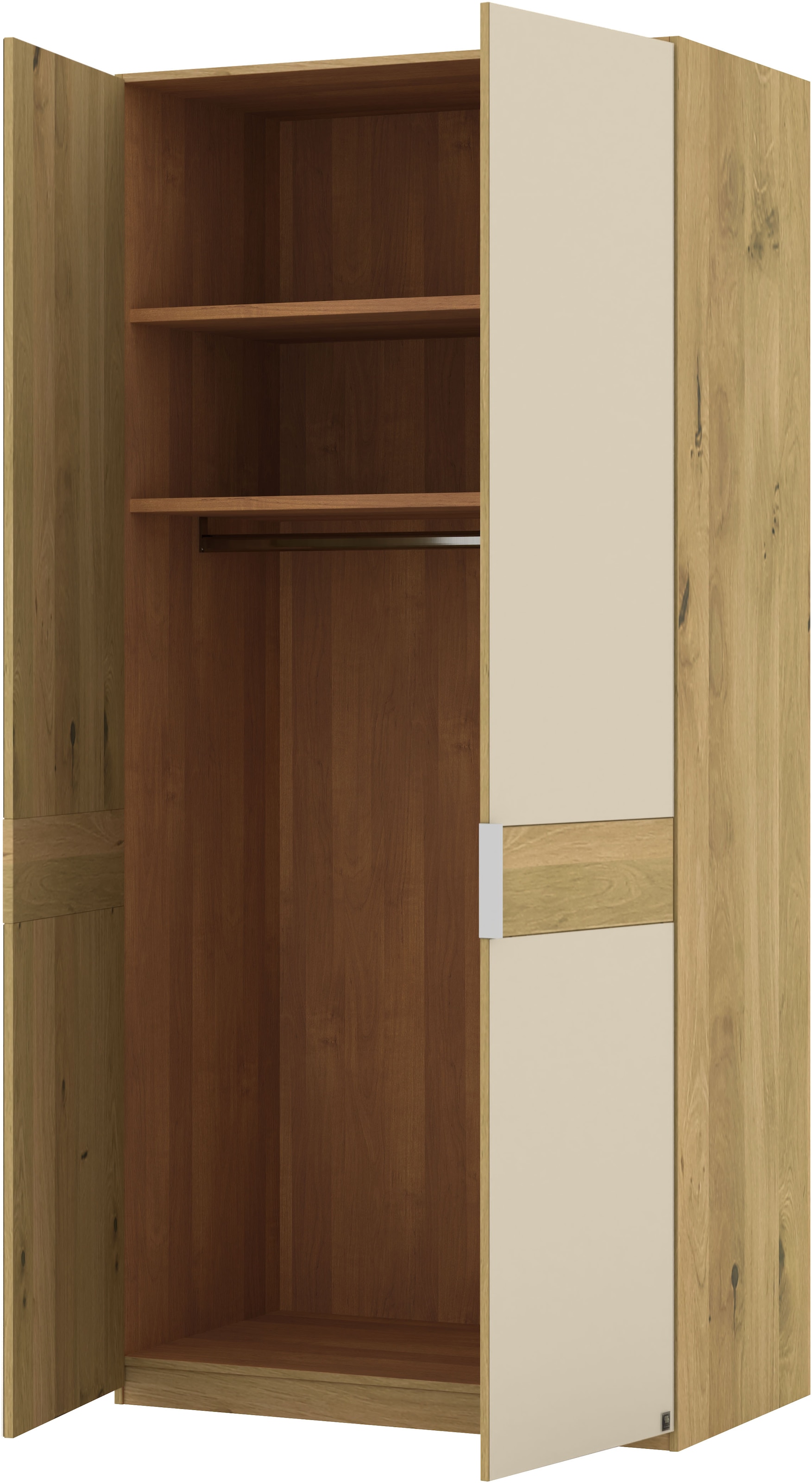 Musterring Drehtürenschrank »Savona, Kleiderschrank, Schrank, Garderobe, teilmassiv Eiche« mit Türdämpfern, mit Spiegel oder Glas, extra Böden, MADE IN GERMANY,  Türen in Bianco-Eiche massiv, Spiegel-/Glastüren, verschiedene Größen