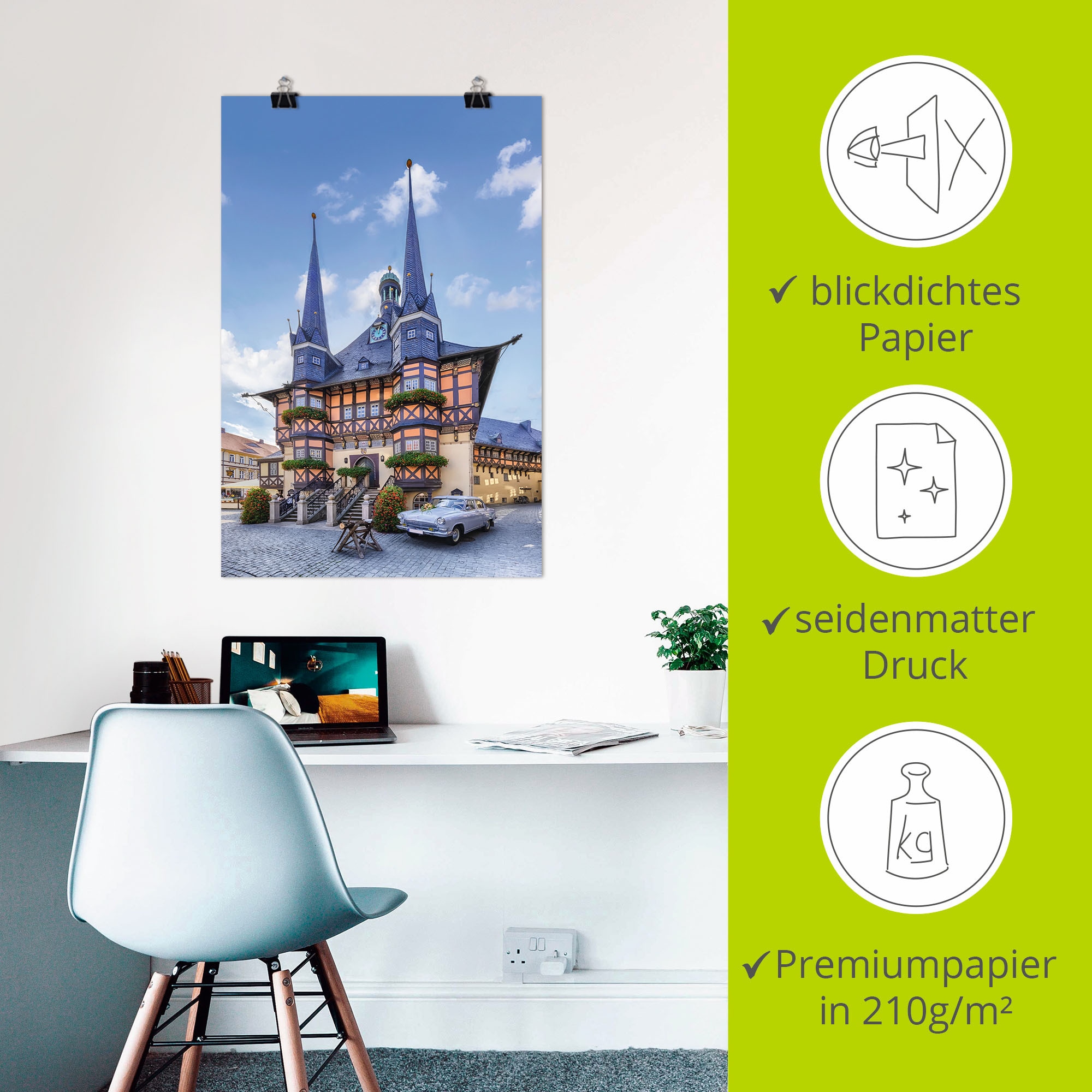 Artland Wandbild »Rathaus Wernigerode, Fachwerkhaus«, Deutschland, (1 St.), als Alubild, Leinwandbild, Wandaufkleber oder Poster in versch. Größen