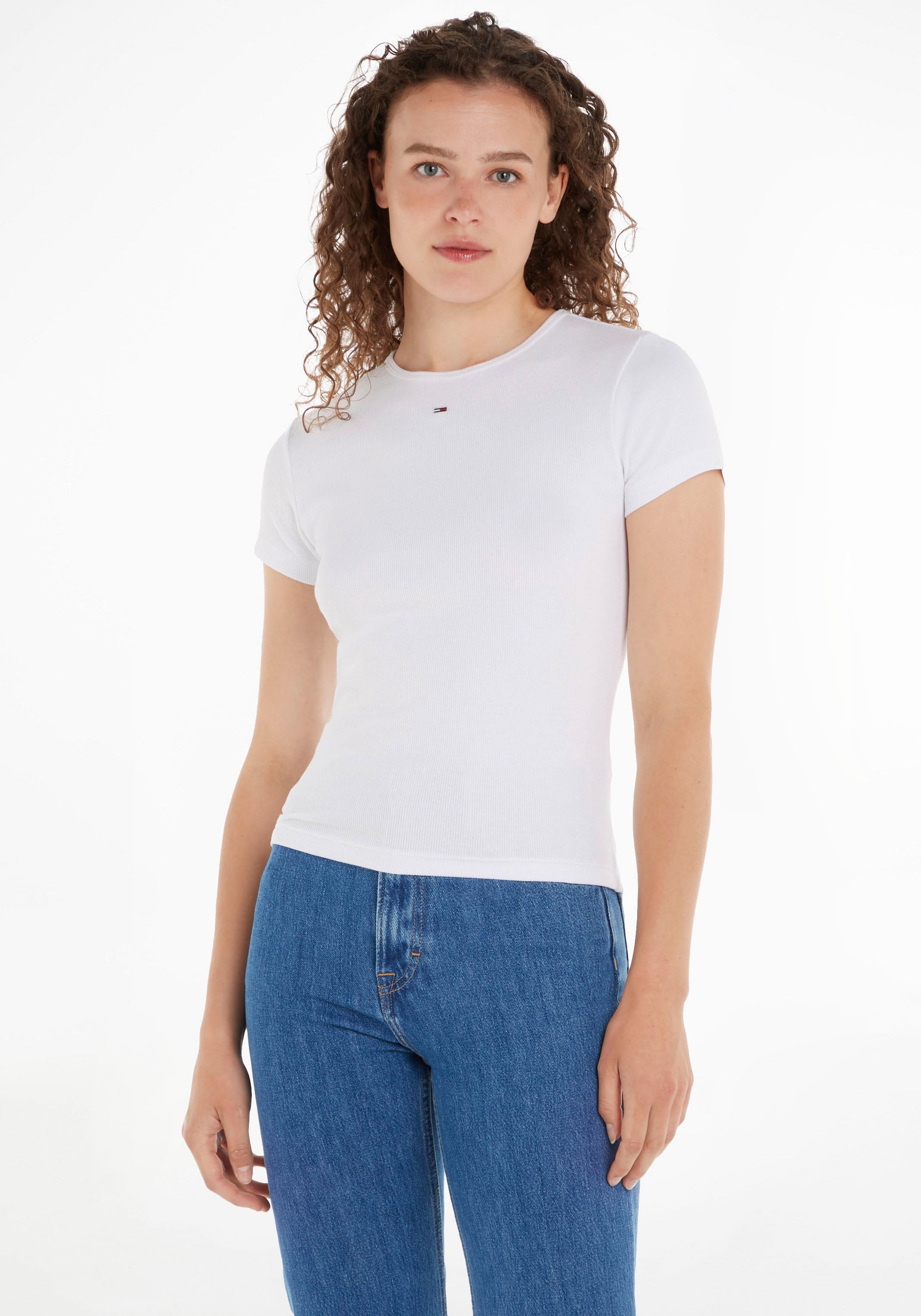 Tommy Jeans T-Shirt »TJW BBY SS«, bei mit ♕ Jeans Logo-Flag Tommy ESSENTIAL RIB