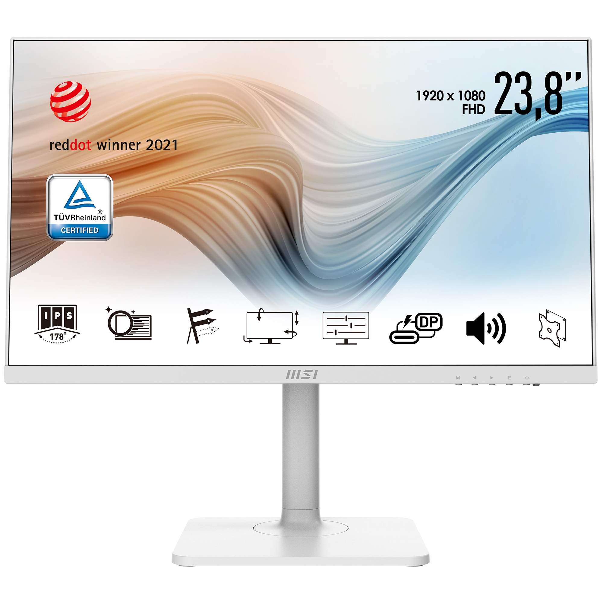 MSI LED-Monitor »Modern MD241PW«, 60 cm/24 Zoll, 1920 x 1080 px, Full HD, 5 ms Reaktionszeit, 75 Hz, 3 Jahre Herstellergarantie, höhenverstellbar, USB-C