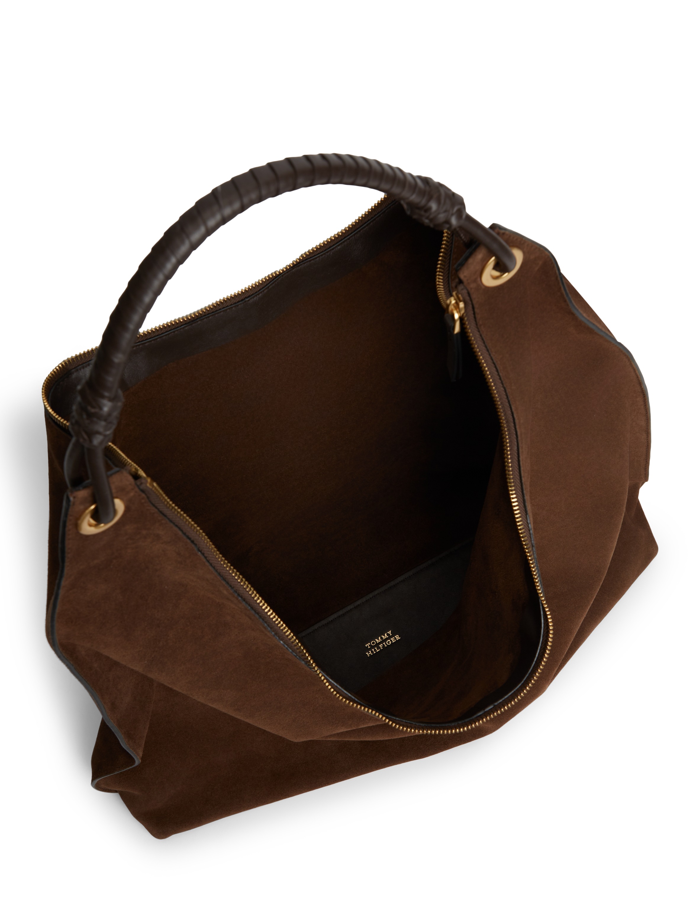 Tommy Hilfiger Hobo »TH STATEMENT LEATHER HOBO SUEDE« Damen Shopper, Schultertasche, Handtasche, goldfarbenes Logo