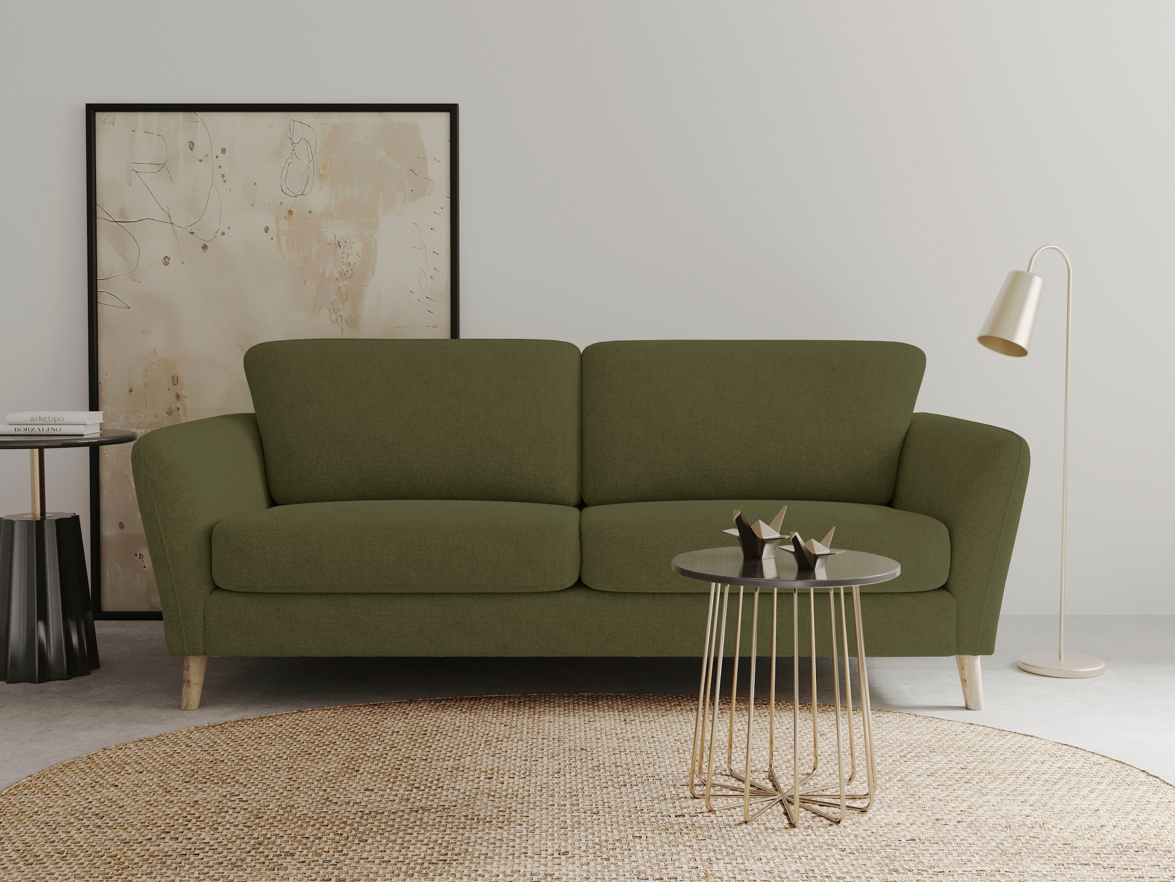 OTTO home 3-Sitzer »MARSEILLE 3er Sofa 206 cm, Cord, Flachgewebe, Struktur, Webstoff« mit Massivholzbeinen aus Eiche, verschiedene Bezüge und Farbvarianten