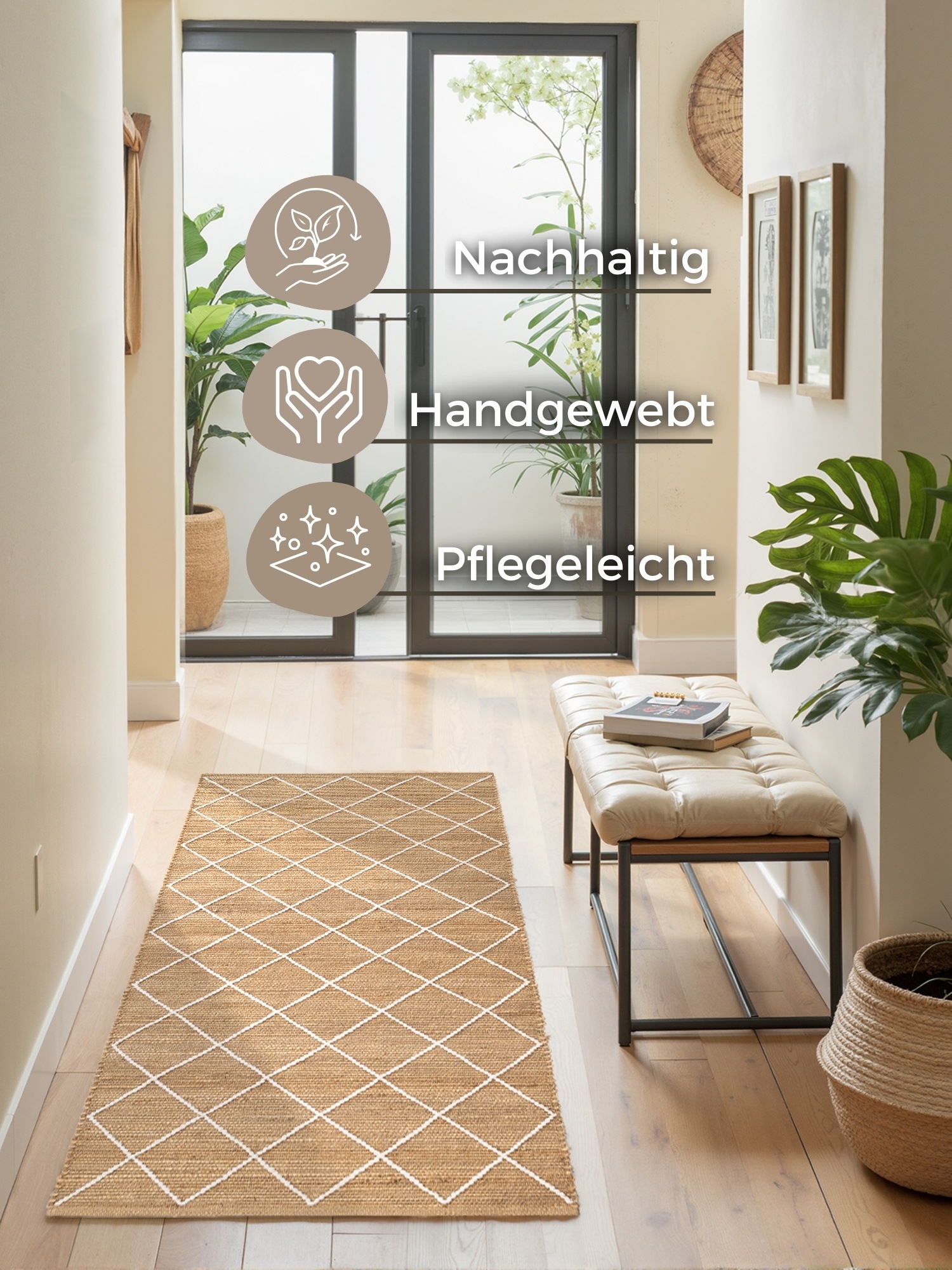 HANSE Home Teppich »Kunu Juteteppich«, rechteckig, 10 mm Höhe, Naturfasern, Jute mit Baumwolle, Wohnzimmer, Diele, Flur, Boho, Skandi