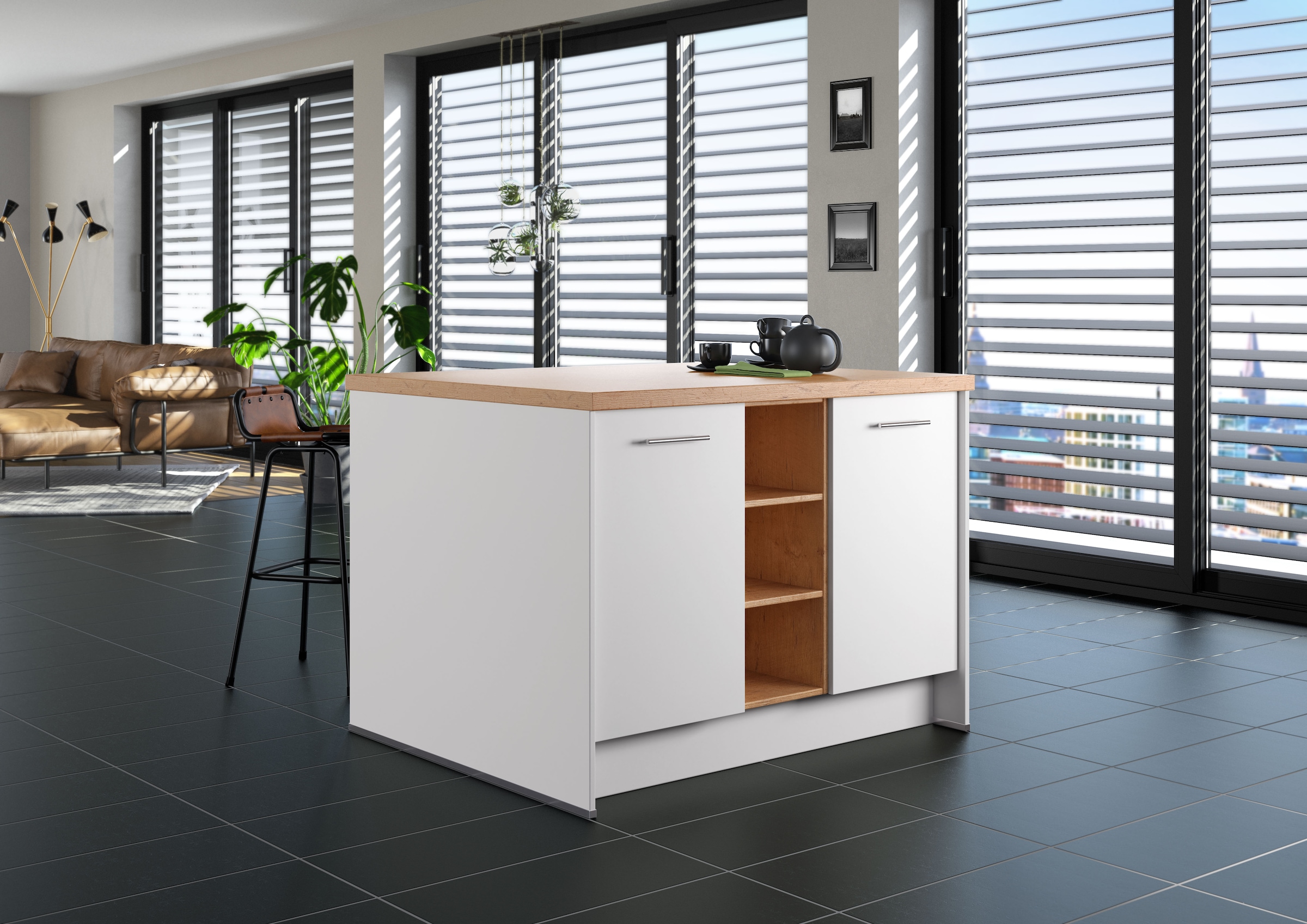 IMPULS KÜCHEN Kücheninsel »Kopenhagen, flexibel stellbar, Schubkästen mit Soft-Close« Set,  vormontiert, mit Stauraum auf beiden Seiten, Breite 123 cm