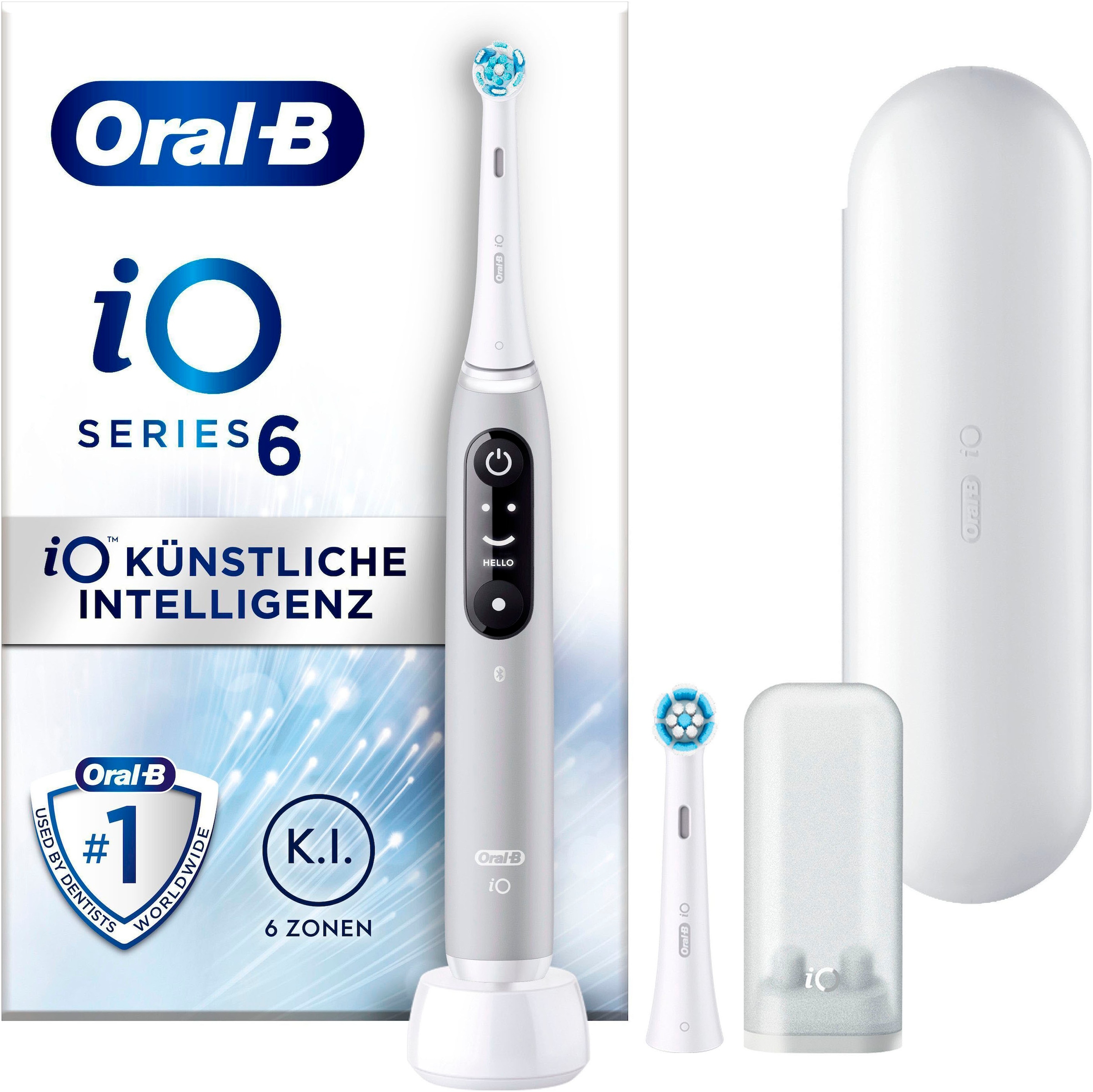 Oral-B Elektrische Zahnbürste »iO 6«, 2 St. Aufsteckbürsten, mit Magnet-Technologie, Display, 5 Putzmodi, Reiseetui