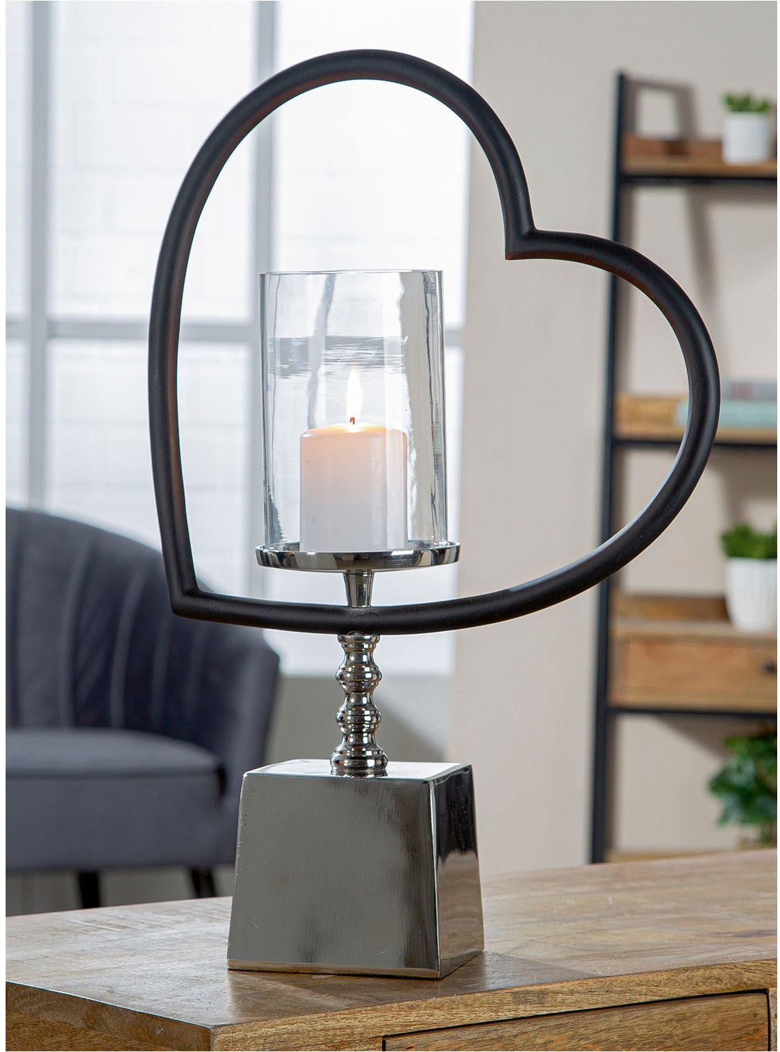 GILDE Windlicht »Windlicht Herz Te quiero schwarz; silberfarben«