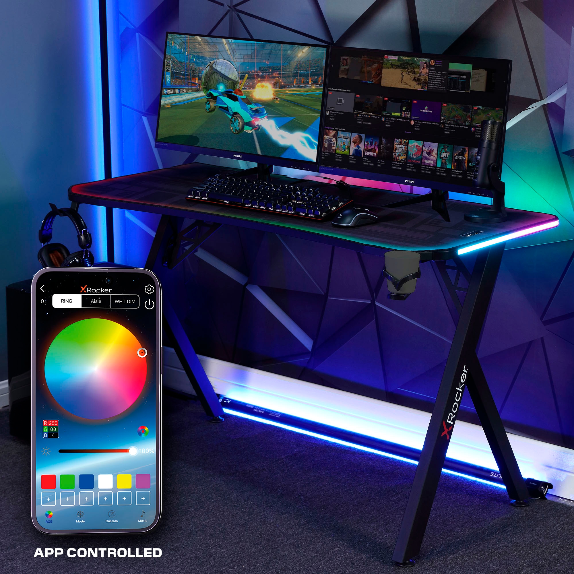 X Rocker Gamingtisch »Lumio XL RGB - Gaming Schreibtisch mit Beleuchtung & App-Steuerung«