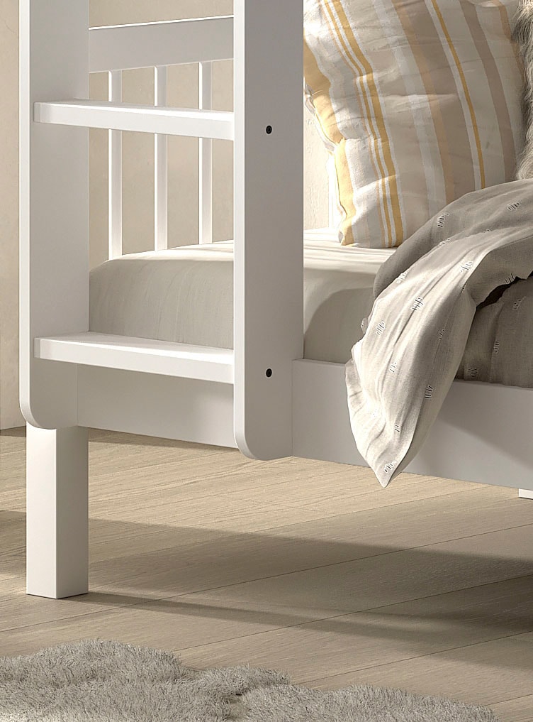 Home affaire Etagenbett »Buche massiv weiß, Made in Europe, langlebige Qualität«, (B/H/T ca. 208x176x98cm, inkl. Leiter, Absturzschutz oben umlaufend), 2 Lattenroste, wahlweise mit oder ohne Bettschublade