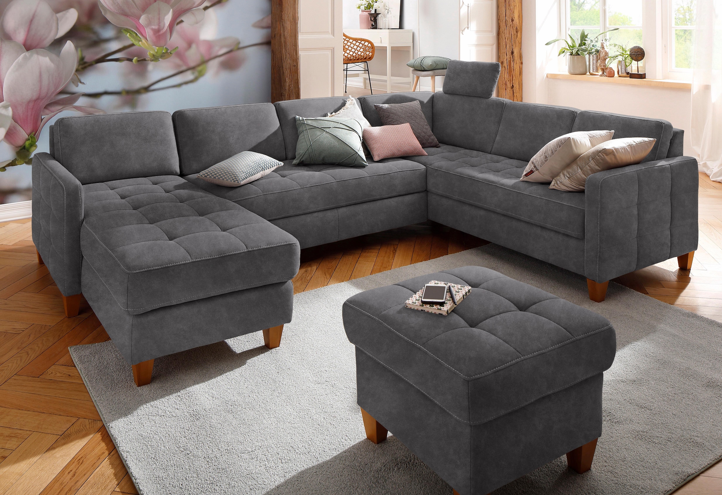 Home affaire Wohnlandschaft »Earl U-Form«, wahlweise auch mit Bettfunktion oder Bettfunktion mit Bettkasten