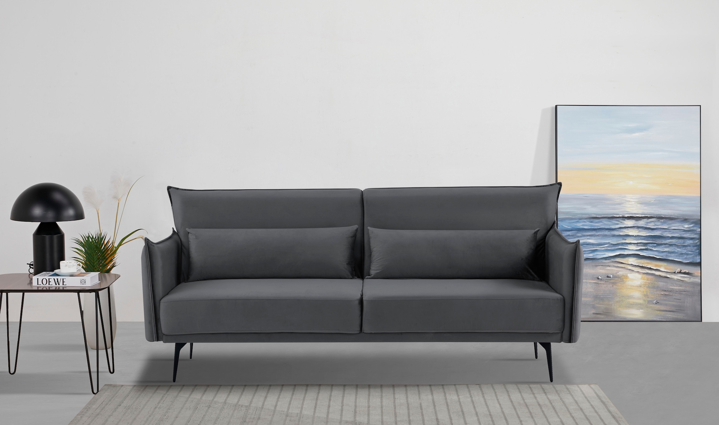 INOSIGN Schlafsofa »TULARE, 204 cm, klappbarer 3-Sitzer mit verstellbarer Rückenlehne,«, Schlaffunktion, Velvet-Samtvelours u. Webstoff