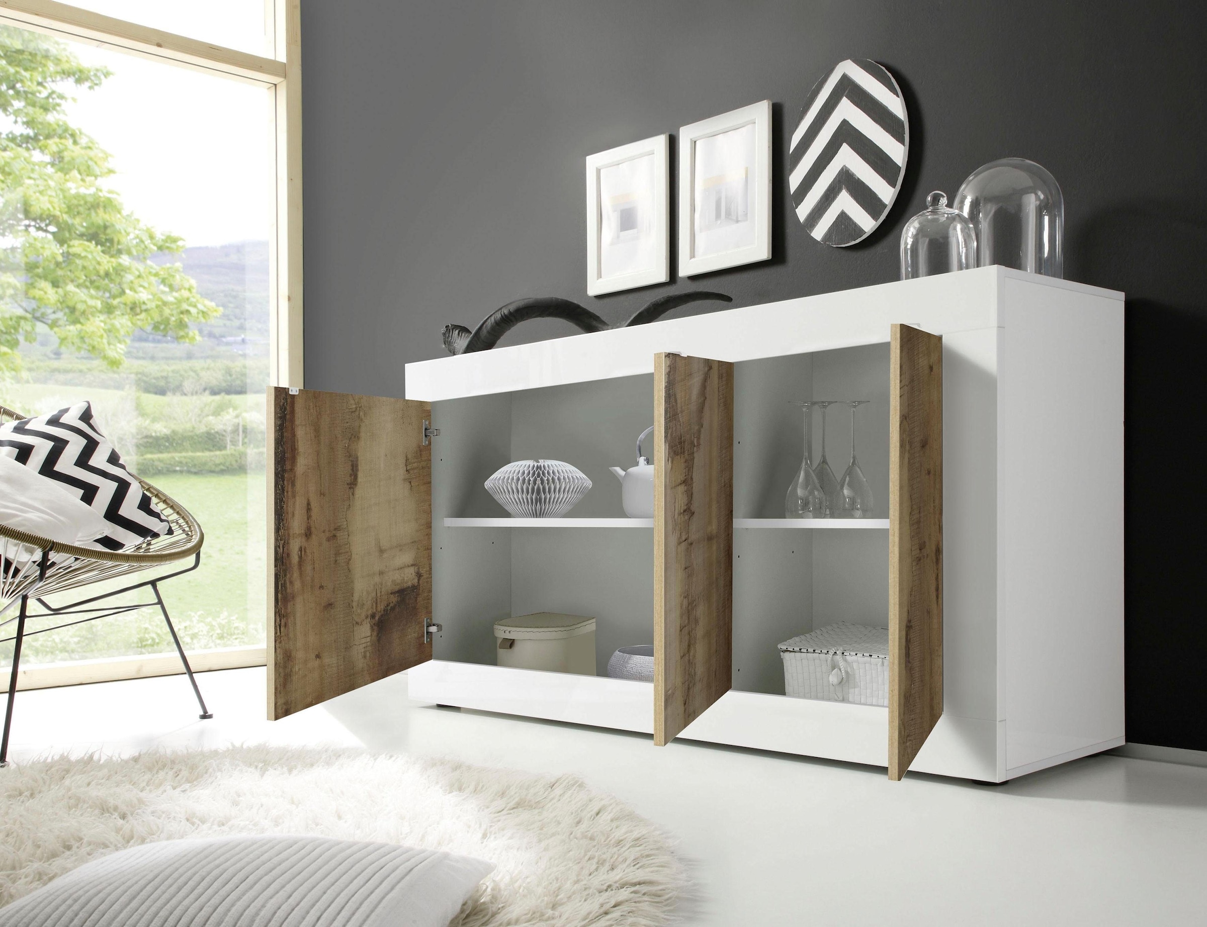 INOSIGN Sideboard »Basic Breite 160 cm, Kommode 3 Türen, Anrichte,«, Metallgriff, moderne Rahmenoptik, viel Stauraum, Farbauswahl