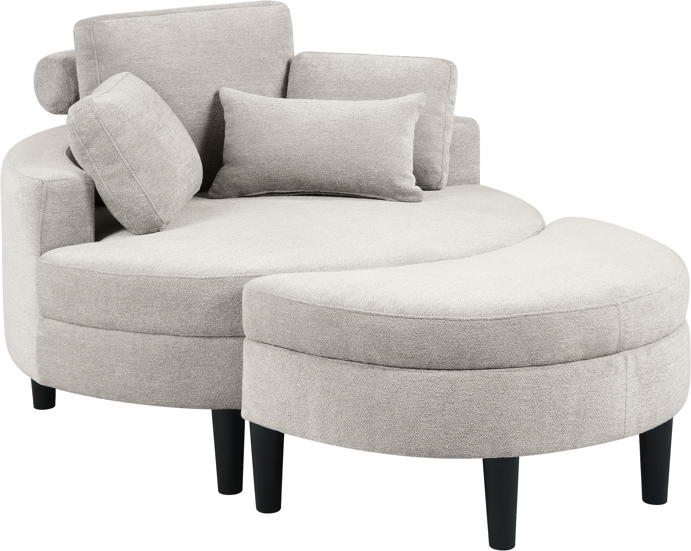 ATLANTIC home collection Loveseat »Ravi, B: 114 cm«, XXL- Sessel, mit Stauraumhocker, Rückenstütze & 4 Zierkissen