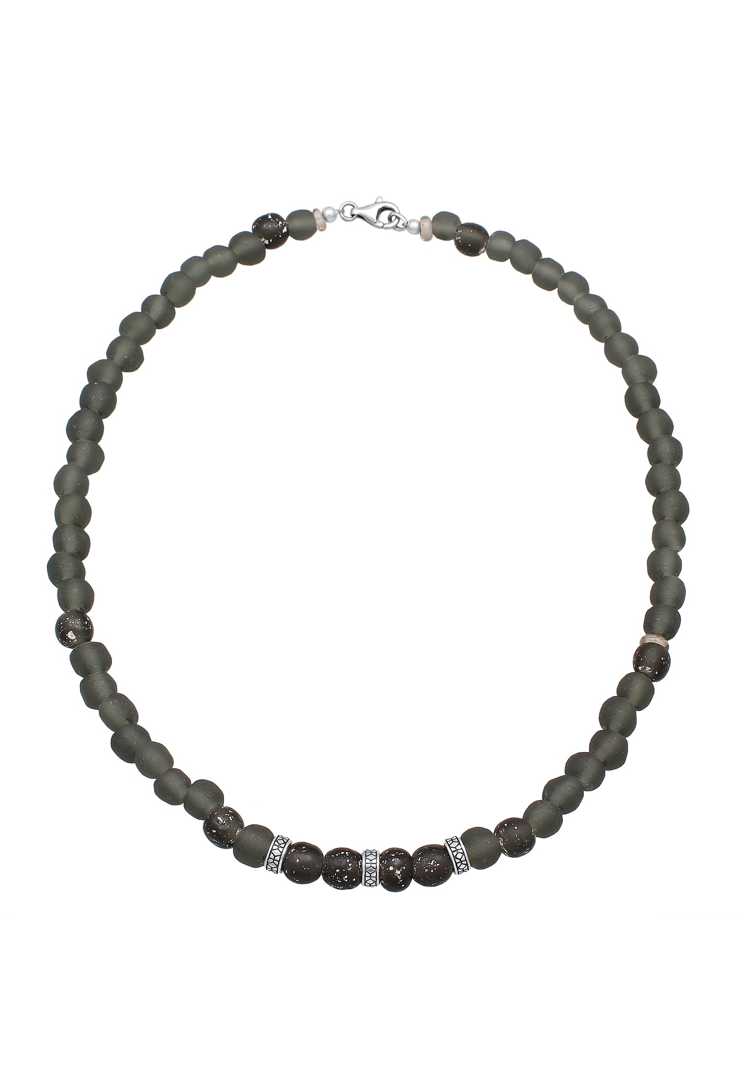Kuzzoi Silberkette »Halskette Recycelte Glas Olive Perlen Beads 925 Silber«