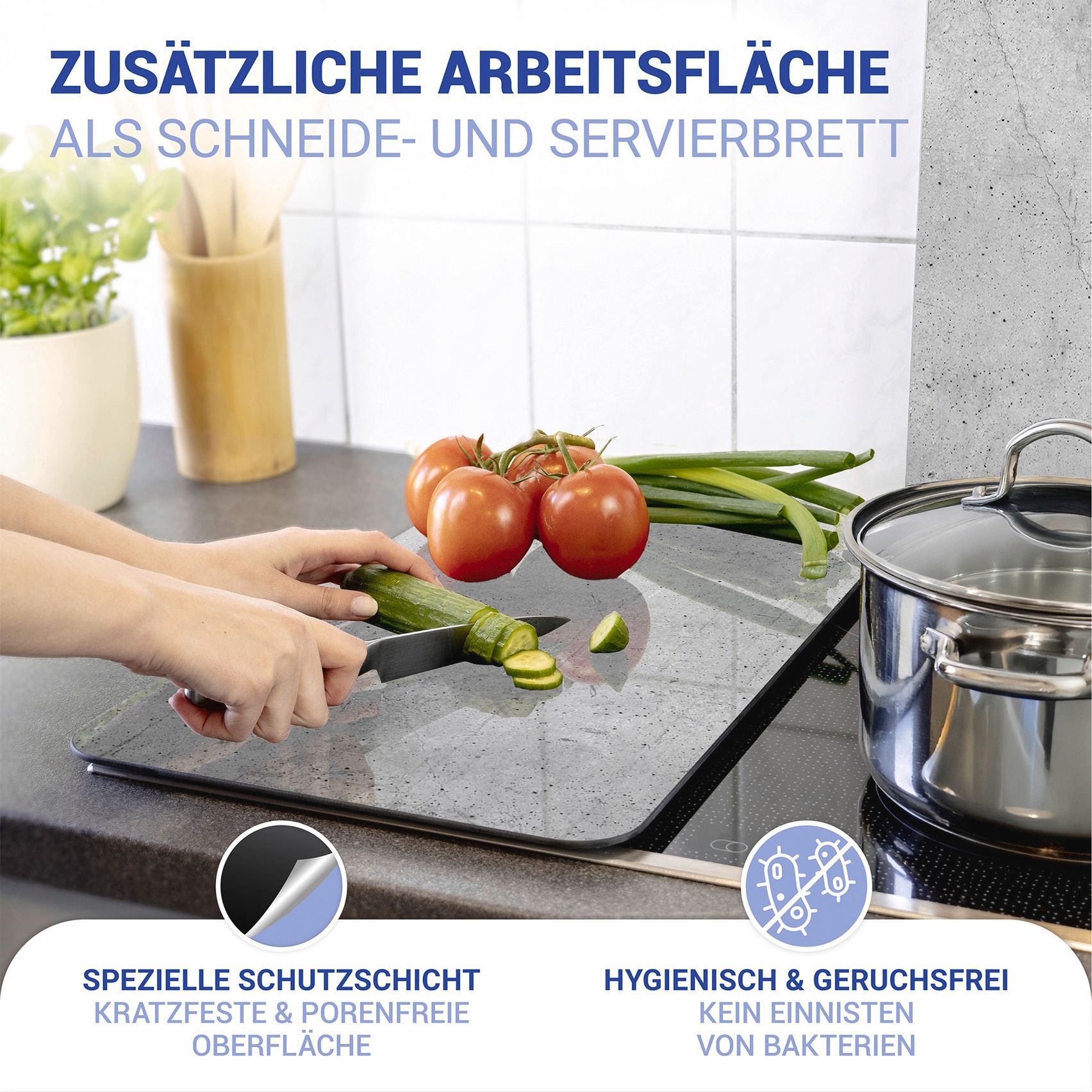 WENKO Herd-Abdeckplatte »Universal Modell Beton«, (Set, 2 tlg.), Herdabdeckung für alle Herdarten, kratzfest, mit rutschfesten Füßen
