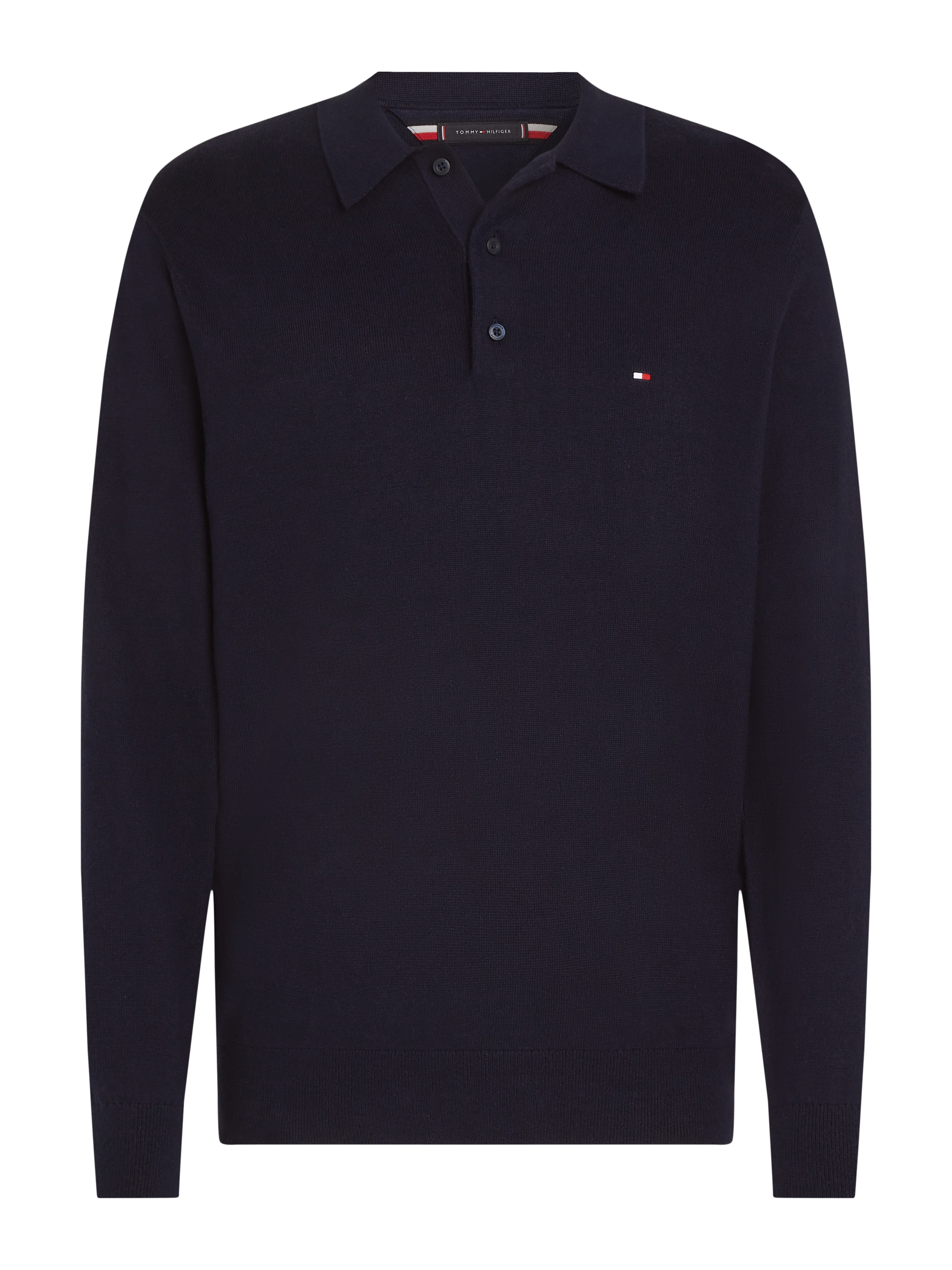 Tommy Hilfiger Polokragenpullover »PIMA ORG CTN CASHMERE LS POLO« Flag-Stickerei auf Brust