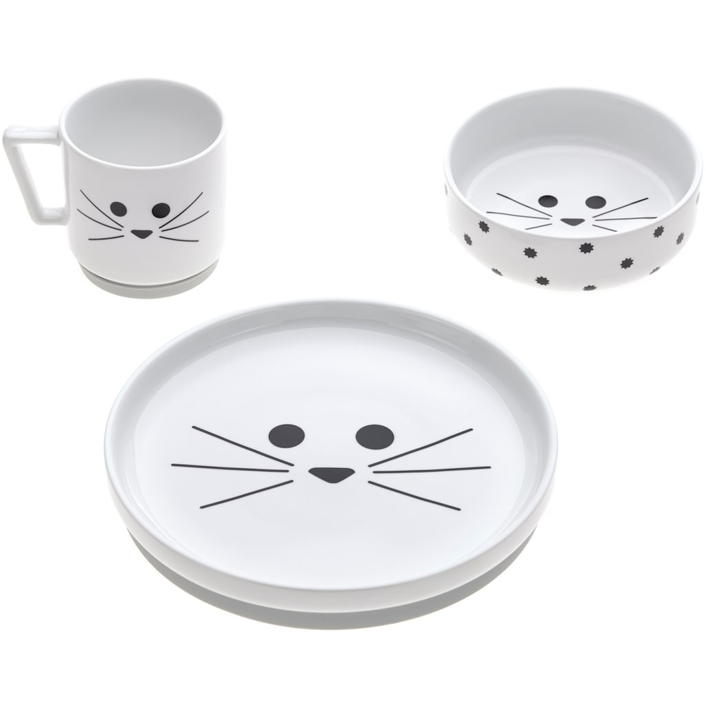 LÄSSIG Kindergeschirr-Set »Little Chums, Cat«, (Set, 3 tlg.)