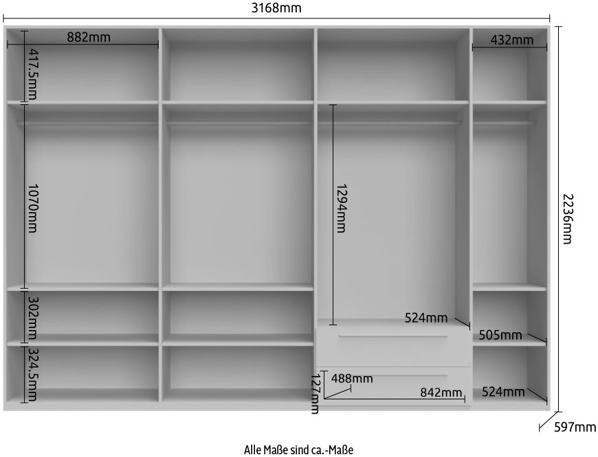 Places of Style Kleiderschrank »Piano, UV lackiert, hochglänzend in beige oder weiß, FSC-zertifiziert«, (Made in Europe), in vielen Breiten, Höhe 224cm, mit Soft-Close Funktion, 2 Schubladen