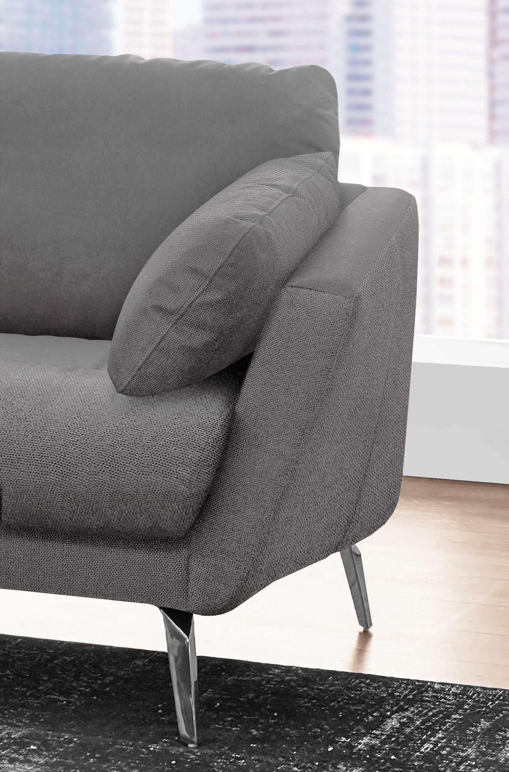 W.SCHILLIG Ecksofa »softy, Designsofa, zeitlos und elegant, hoher Sitzkomfort, L-Form«, mit dekorativer Heftung im Sitz, Füße Chrom glänzend