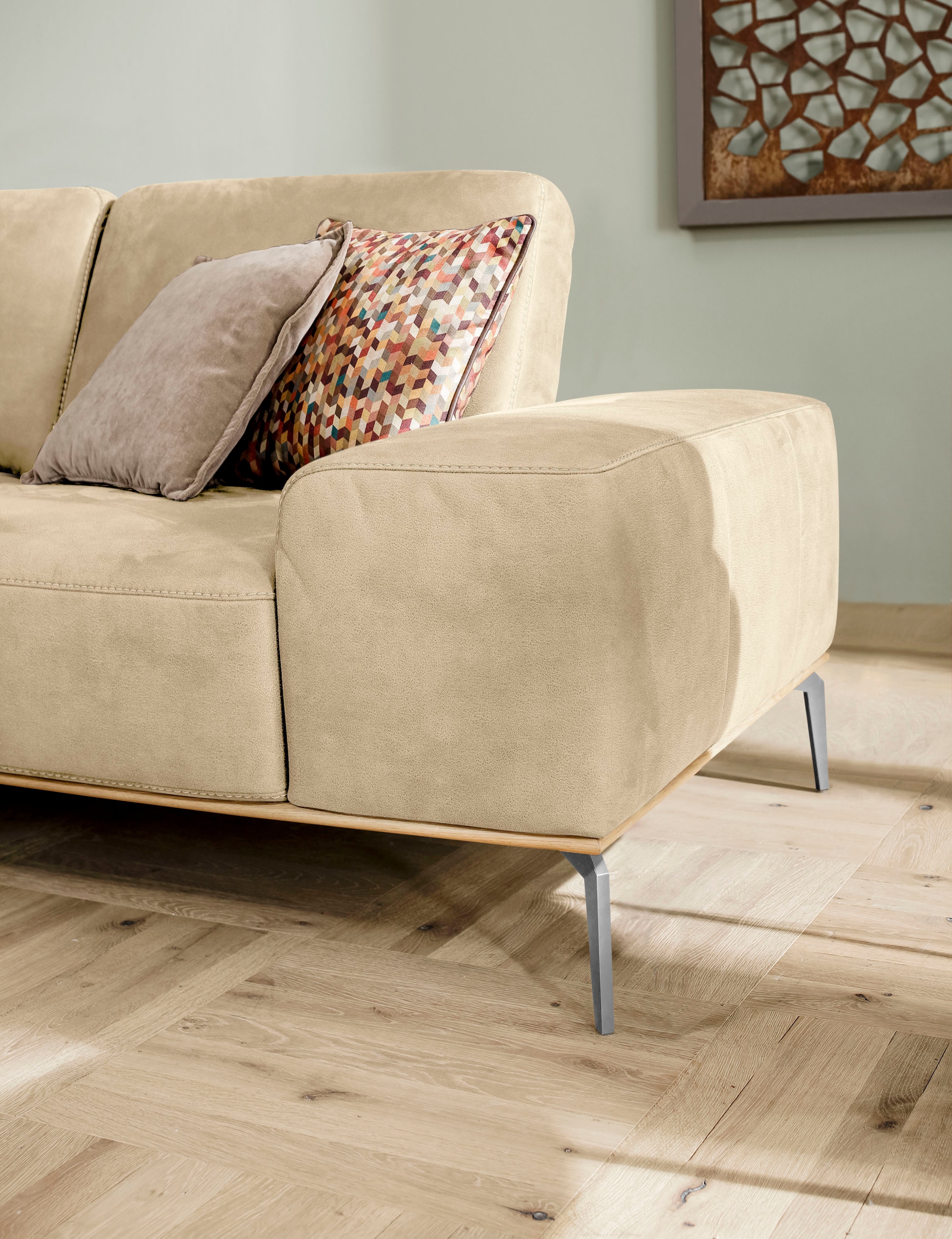 W.SCHILLIG Ecksofa »run, Designsofa mit tollem Sitzkomfort, L-Form«, mit elegantem Holzsockel, Füße in Chrom glänzend, Breite 279 cm