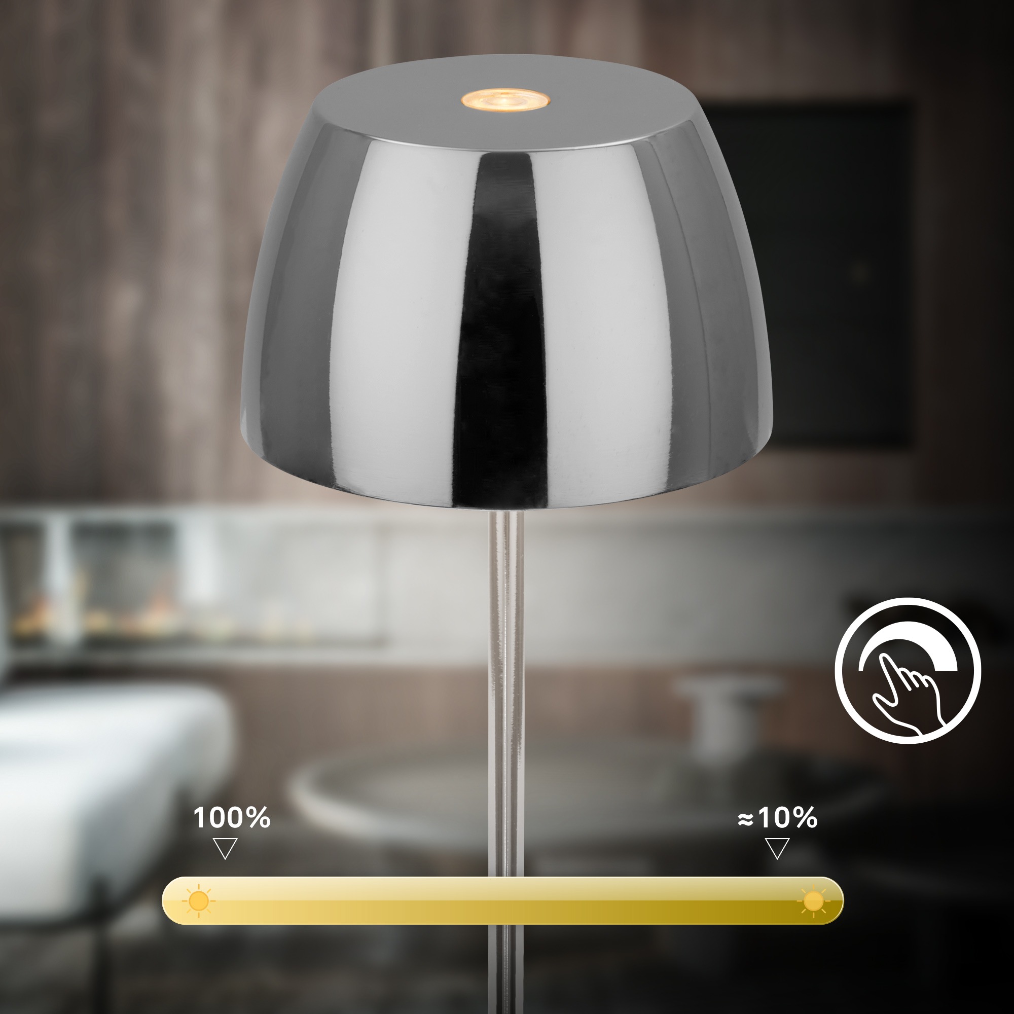 Briloner Leuchten LED Außen-Tischleuchte »SERINA MINI« LED-Modul 2 Stk. Warmweiß kabellos 20 x 8 cm Chromfarben 2,5W Wohnzimmer Schlafzimmer 2er-Set