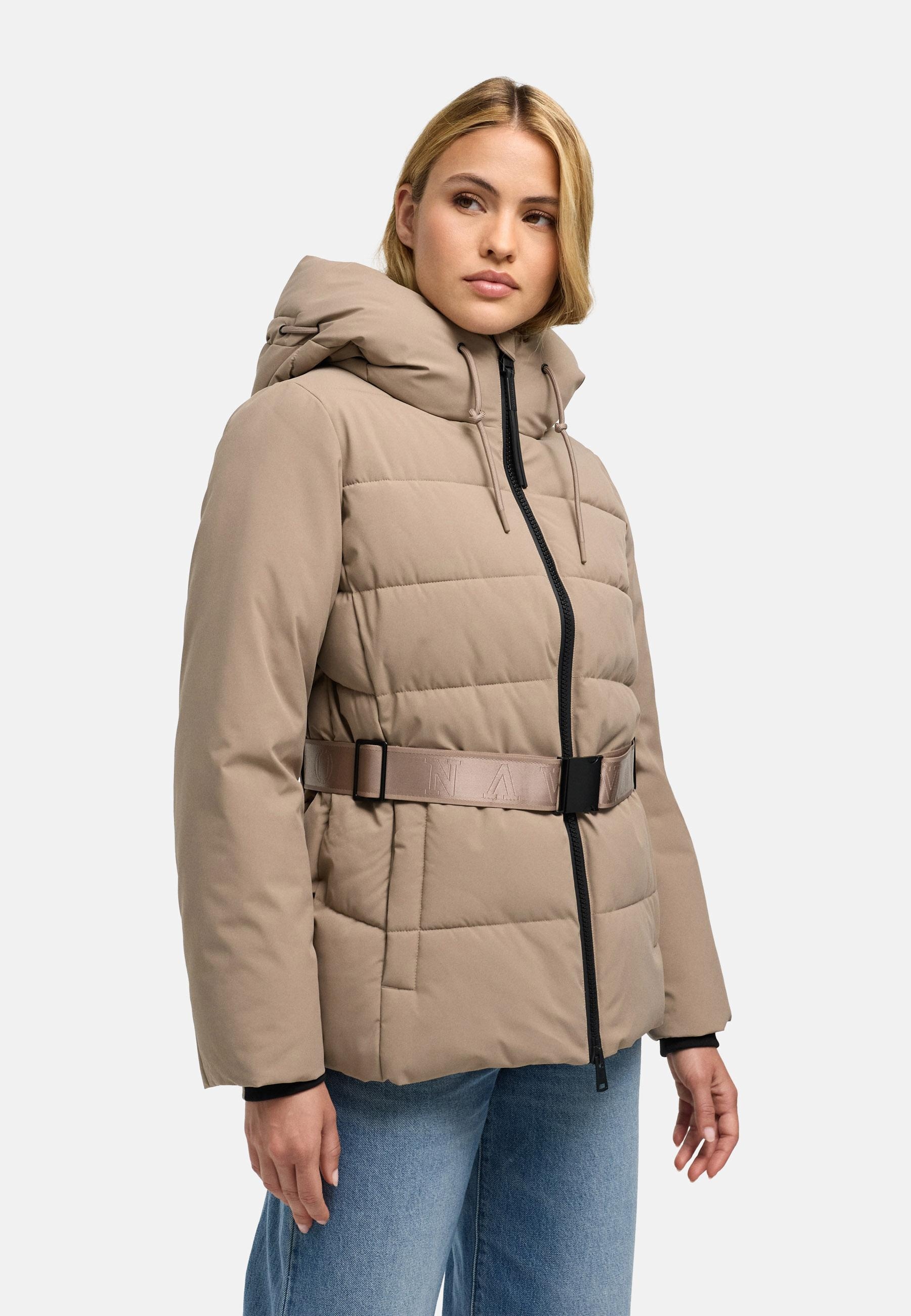 Navahoo Steppjacke »Steppjacke Wattewunder XIV« mit Kapuze Damen Winterjacke mit Taillengürtel