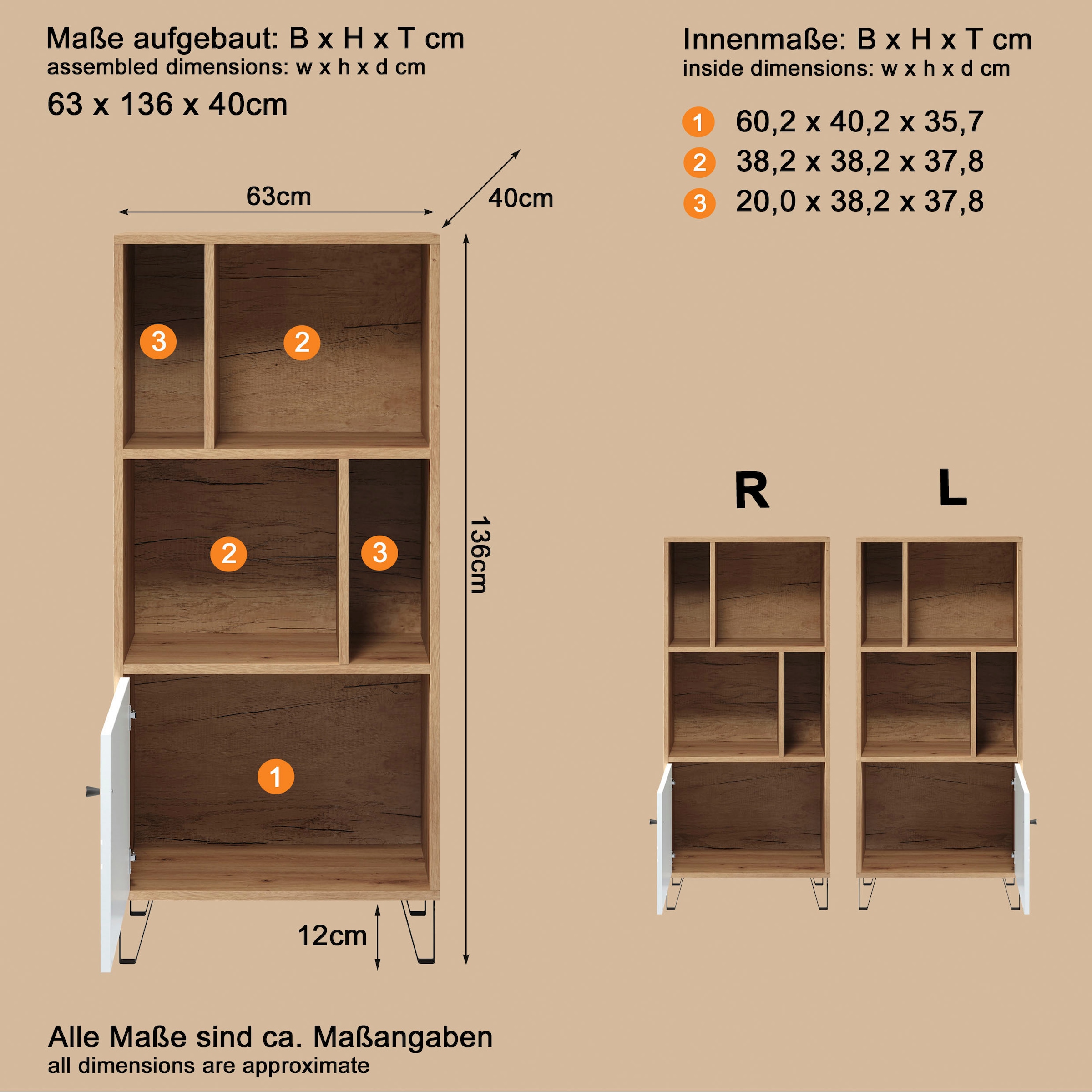 Home affaire Stauraumregal »Tarragona« 1 Stk. tlg. Regal mit 1 Tür & 4 offenen Fächern - (B/T/H) 63/40/136 cm