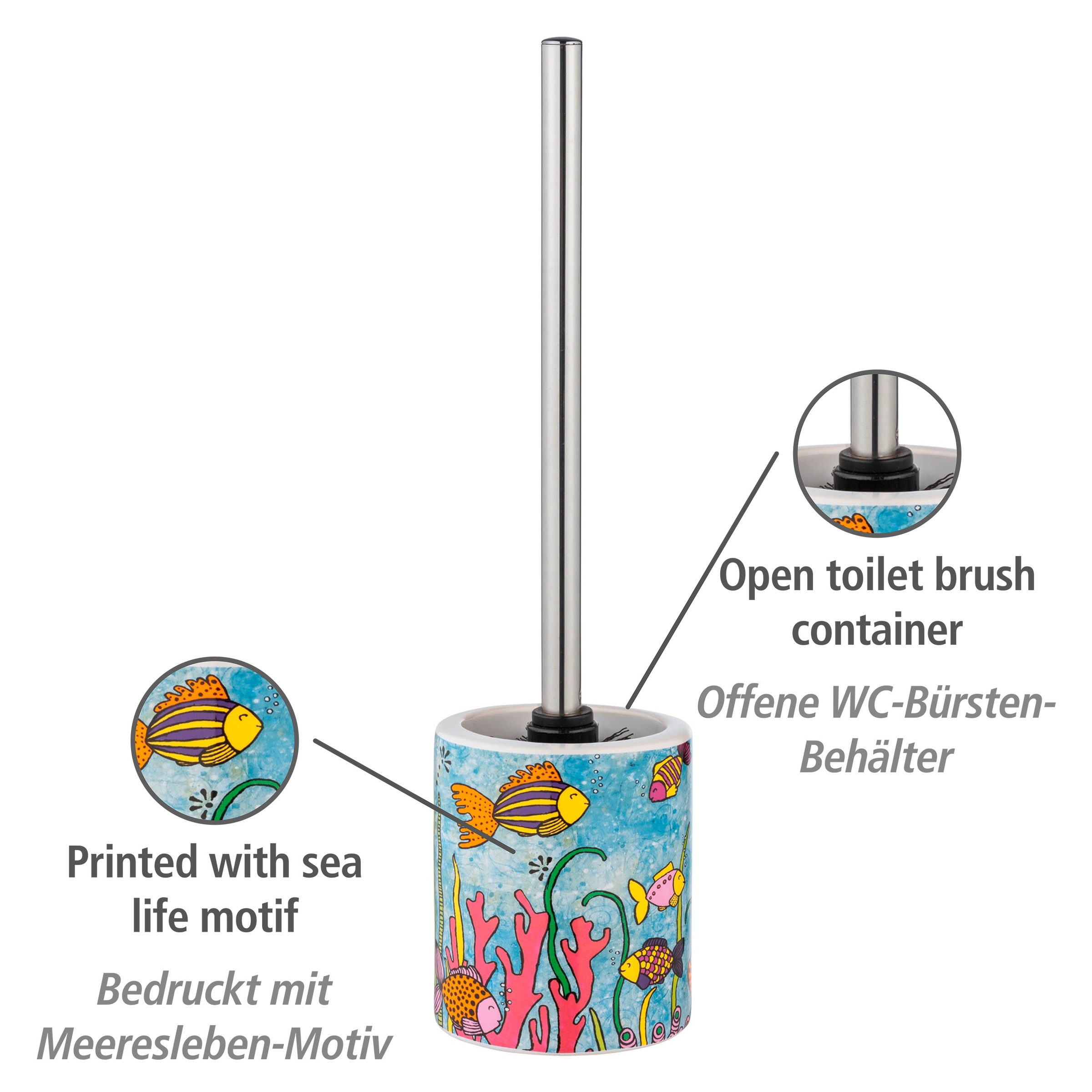 WENKO WC-Garnitur »Rollin'Art Ocean Life«, aus Keramik, freistehend, inkl. WC-Bürste