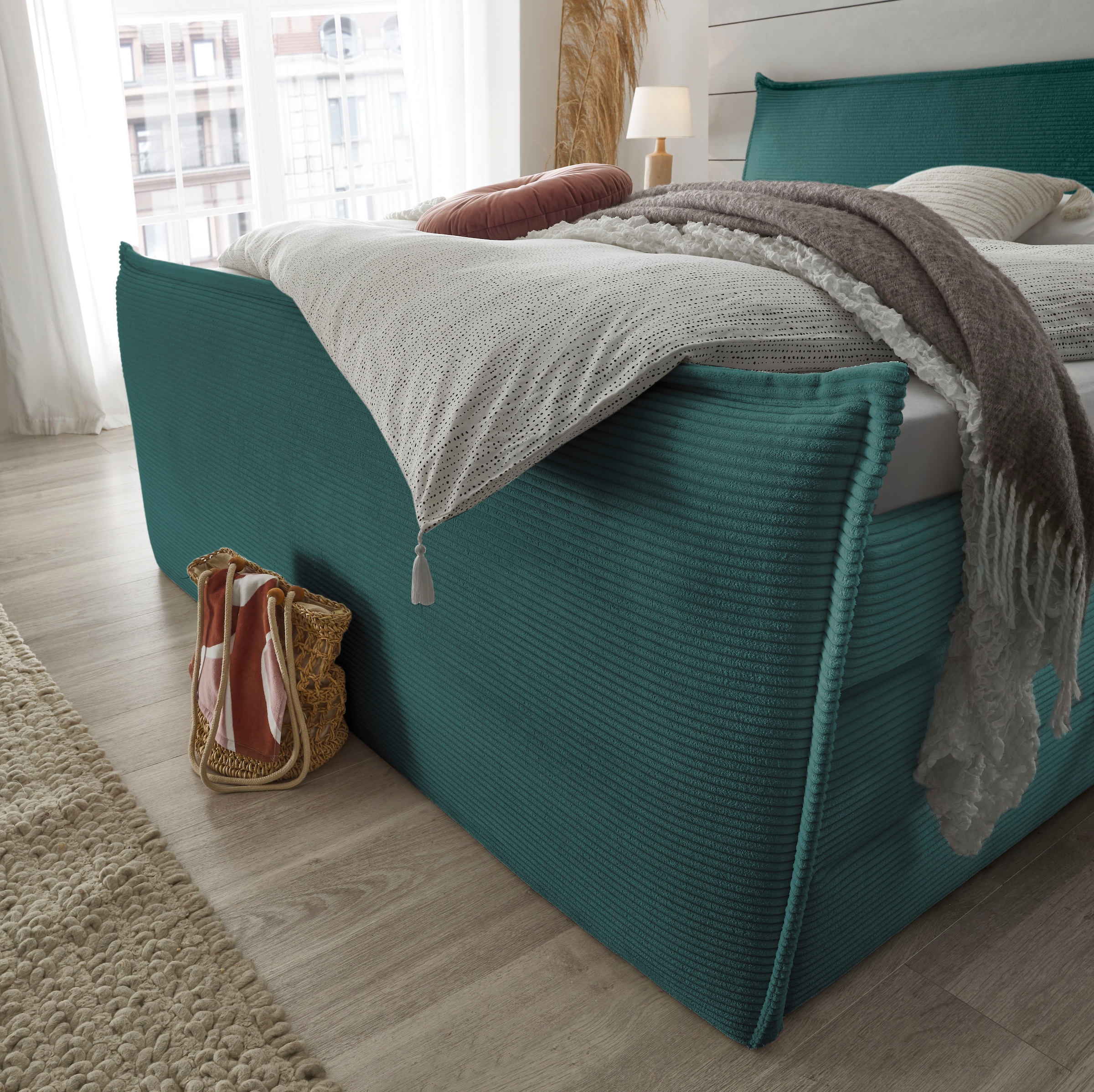 set one by Musterring Boxspringbett »Florida« in modernem Cord-Bezug, mit Bettkasten, in 3 Größen erhältlich