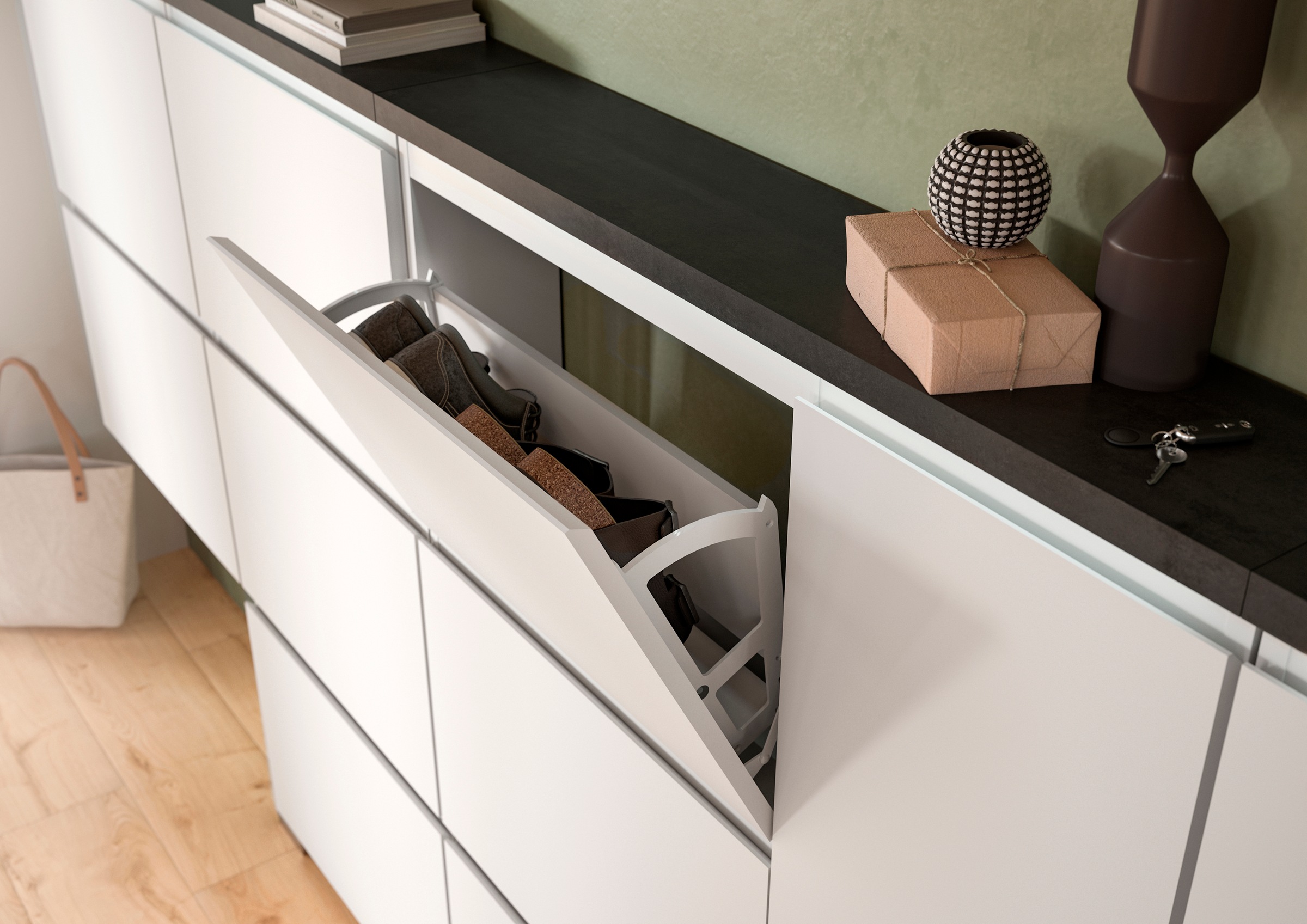 INOSIGN Schuhschrank »Skoskap, Tiefe 18cm, 3 Klappen mit Schuhwalze, Platz für 12 Schuhpaare«, Schuhkipper, Schuhkommode, Schuhregal, Kommode, Anrichte