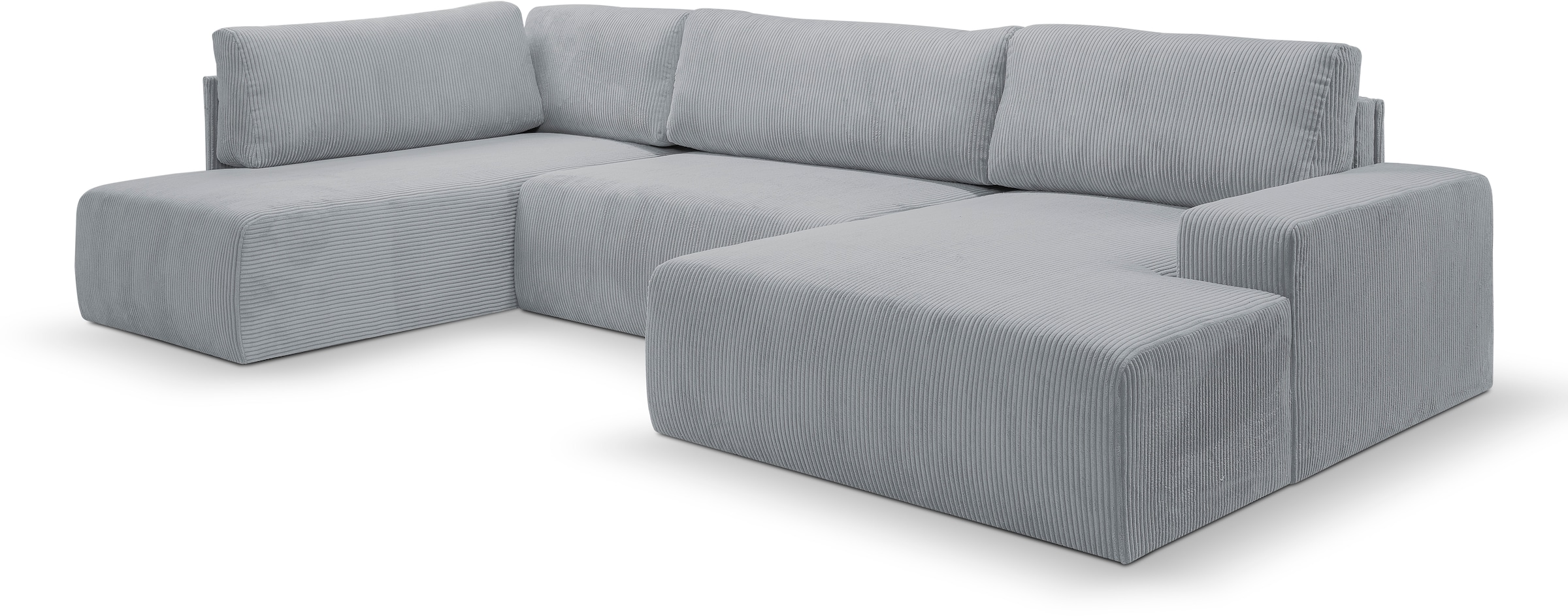 WERK2 Wohnlandschaft »Rotterdam-U, U-Form, in kuschelweichem Cord oder Breitcord« Design Sofa mit Schlaffunktion & Bettkasten, Cord, Grau