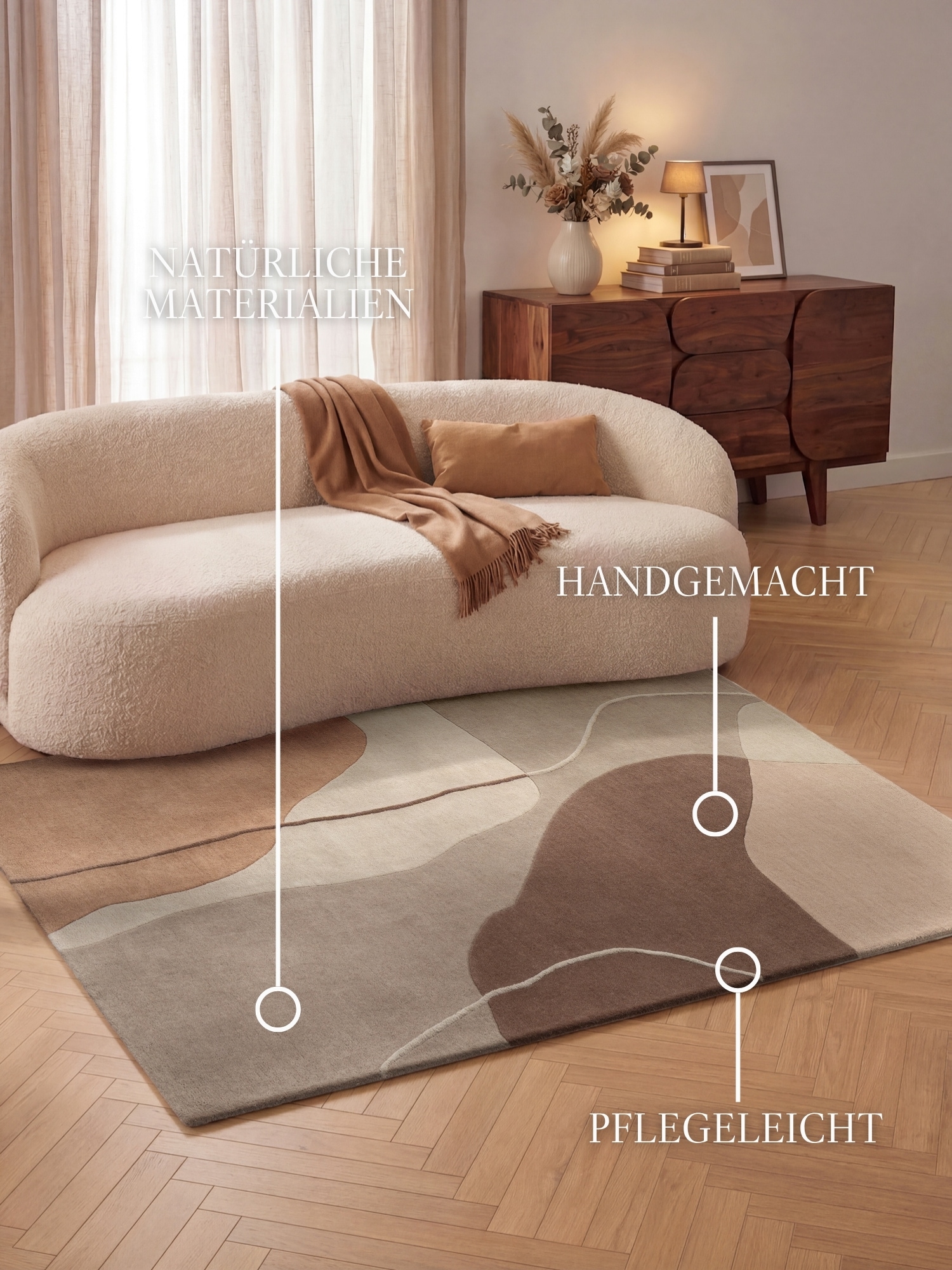 Villeroy & Boch Wollteppich »Muse« rechteckig 17 mm Höhe Wolle, Natur,Handgemacht, Abstrakt, Kurzflor, Wohnzimmer, Schlafzimmer