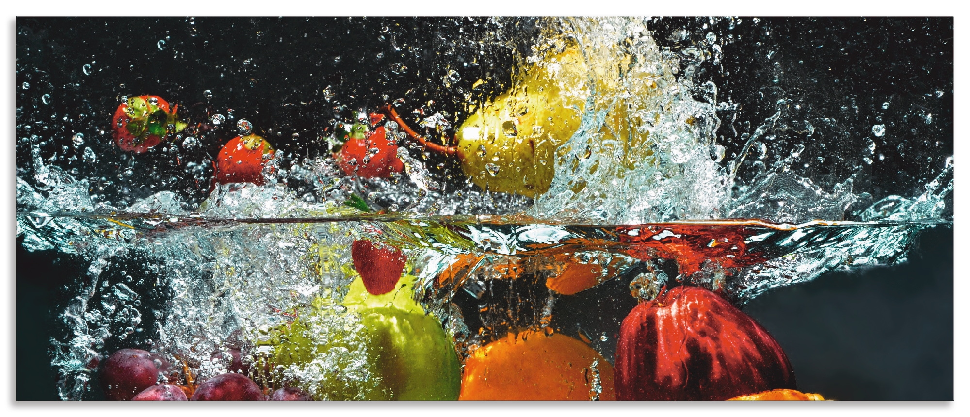 Artland Küchenrückwand »Spritzendes Obst auf dem Wasser«, (1 tlg.), Alu Spritzschutz mit Klebeband, einfache Montage